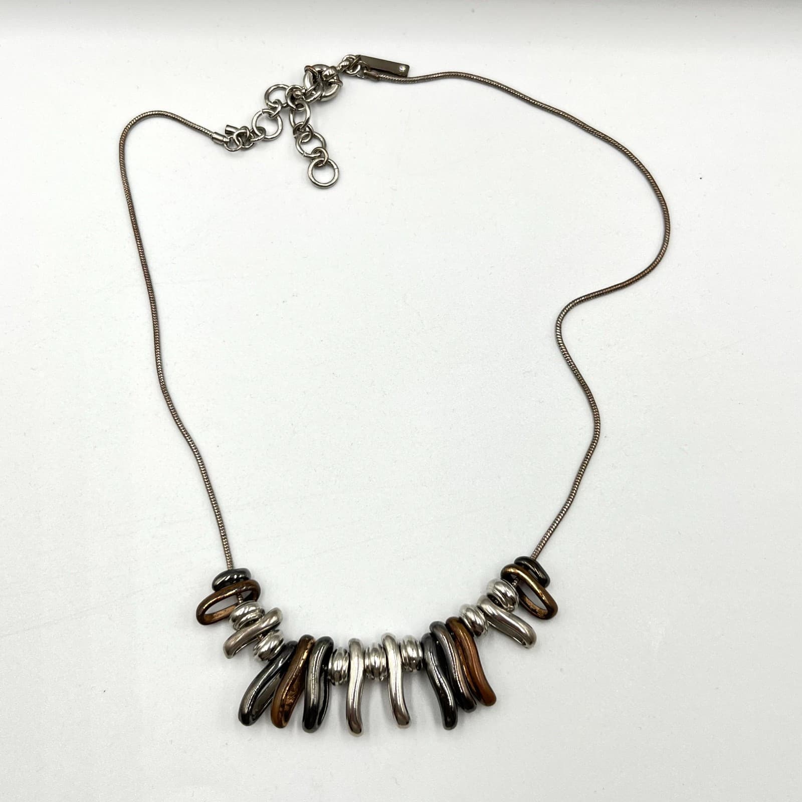 Nine West Vintage Mixed Metal Snake Chain Necklace Abstract Dangle Fringe Boho - Thumbnail 2