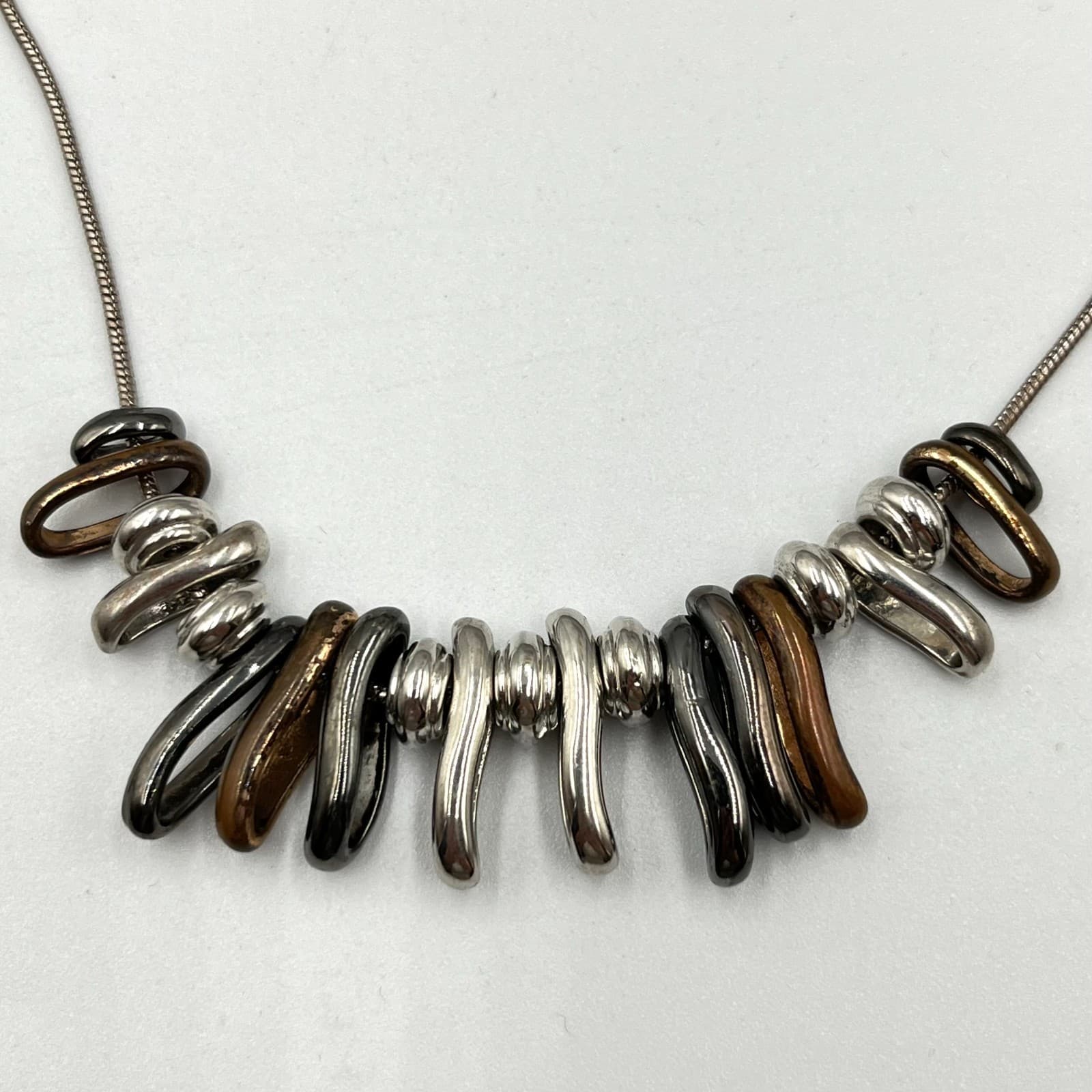 Nine West Vintage Mixed Metal Snake Chain Necklace Abstract Dangle Fringe Boho - Thumbnail 3