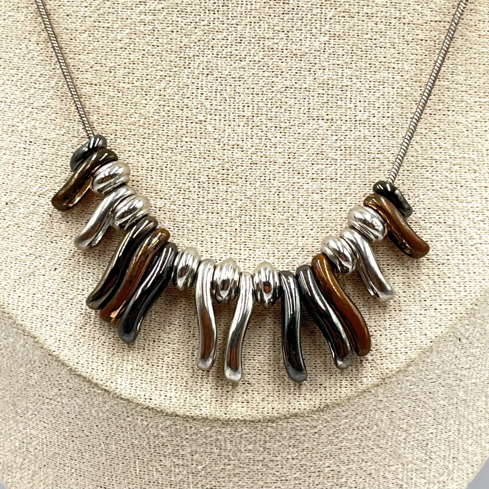 Nine West Vintage Mixed Metal Snake Chain Necklace Abstract Dangle Fringe Boho - Thumbnail 8