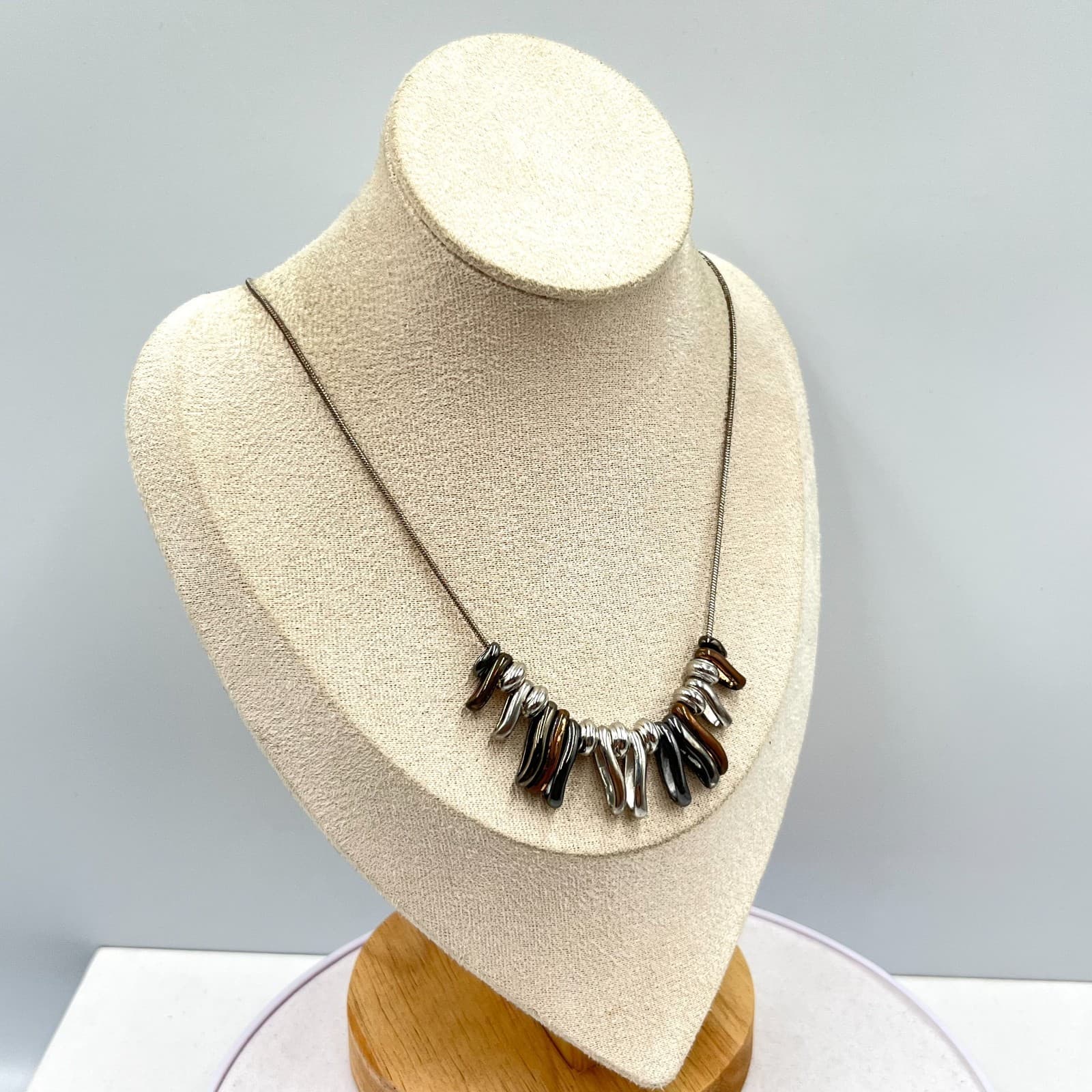 Nine West Vintage Mixed Metal Snake Chain Necklace Abstract Dangle Fringe Boho - Thumbnail 9