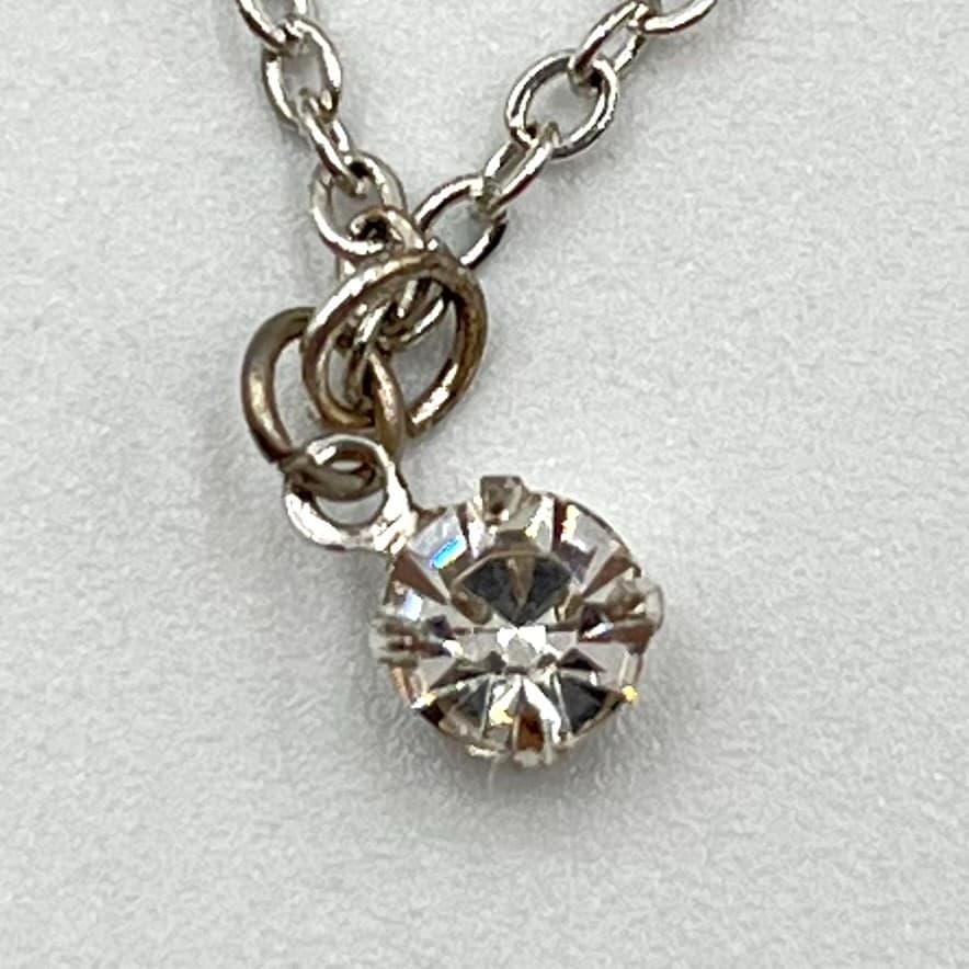 VTG Icing Silver Tone Solitaire Necklace Clear Rhinestone Dainty Minimalist Y2K - Thumbnail 2