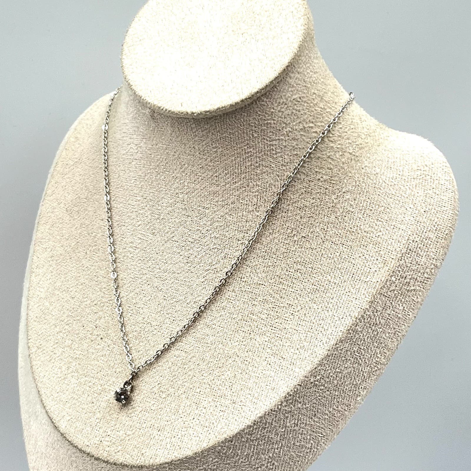 VTG Icing Silver Tone Solitaire Necklace Clear Rhinestone Dainty Minimalist Y2K - Thumbnail 7