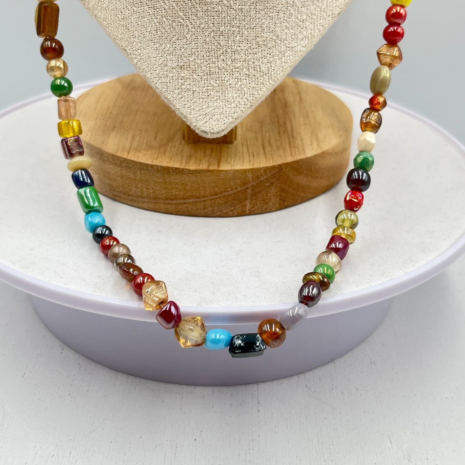 Vintage Boho Multi-Color Glass Bead Strand Necklace Eclectic Artsy Retro Style - Thumbnail 8