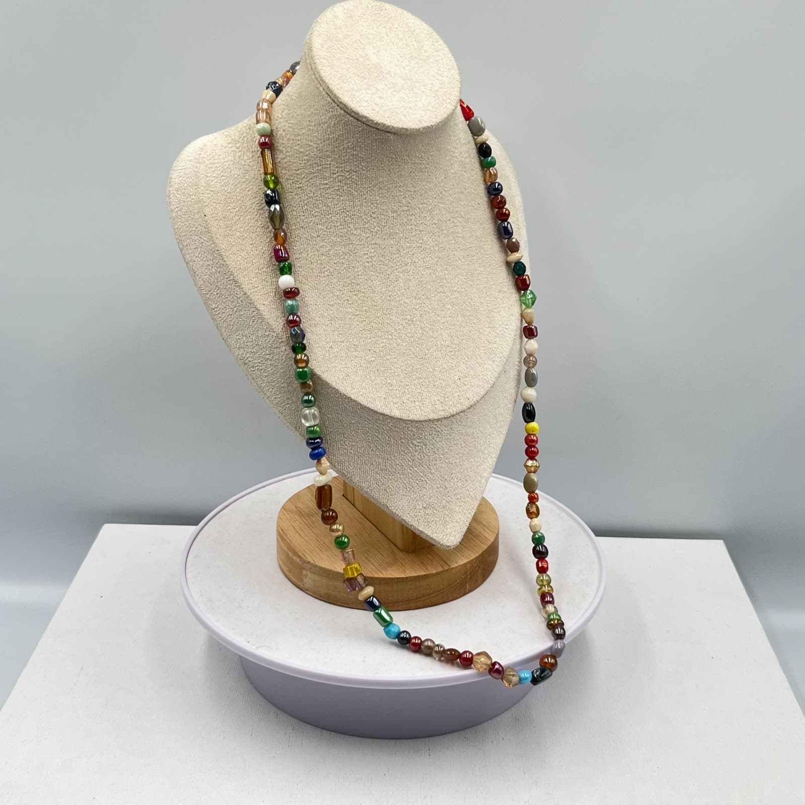 Vintage Boho Multi-Color Glass Bead Strand Necklace Eclectic Artsy Retro Style - Thumbnail 9