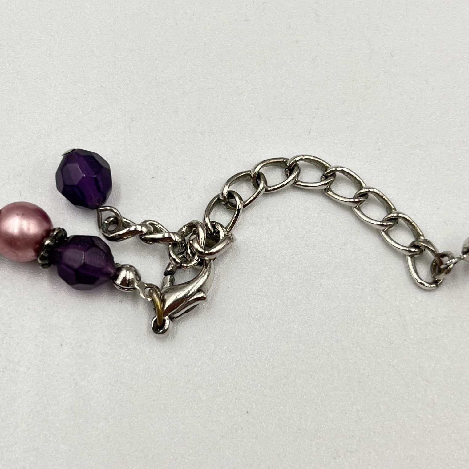 Vintage Y2K Purple Acrylic Bead & Faux Pearl Statement Necklace Retro Boho - Thumbnail 3