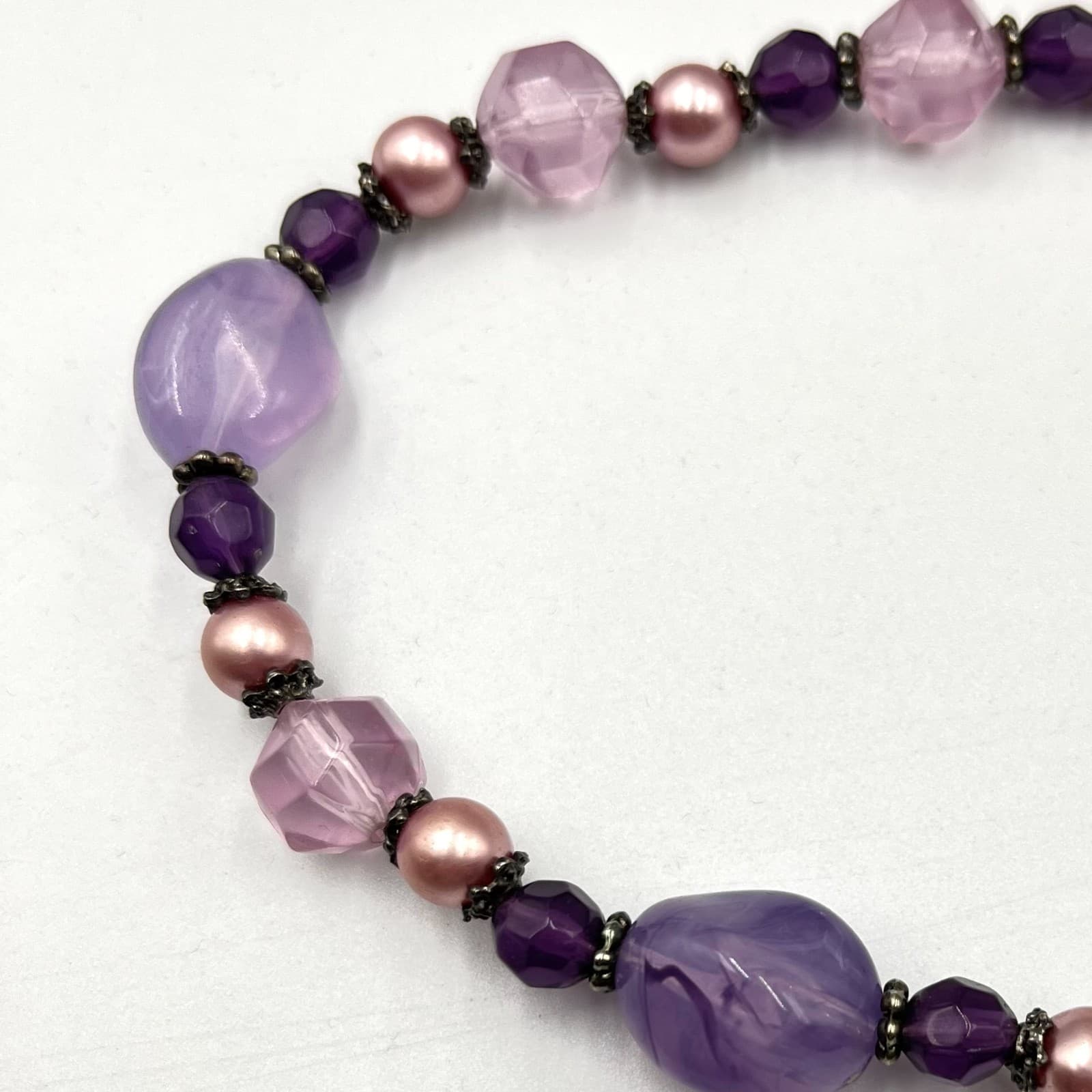 Vintage Y2K Purple Acrylic Bead & Faux Pearl Statement Necklace Retro Boho - Thumbnail 4