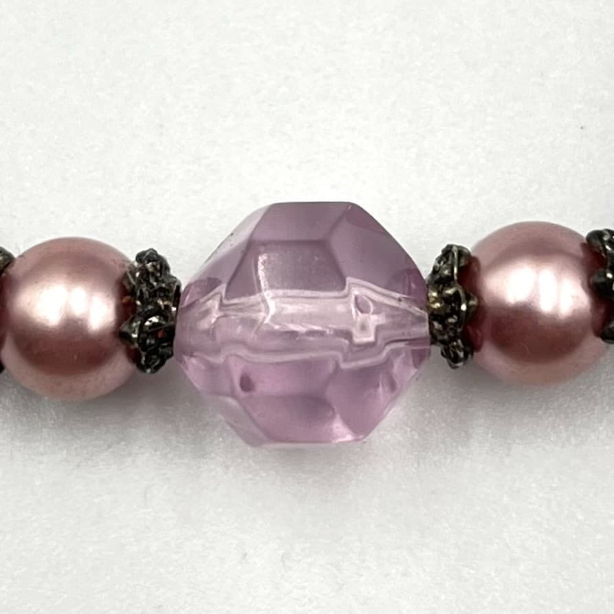 Vintage Y2K Purple Acrylic Bead & Faux Pearl Statement Necklace Retro Boho - Thumbnail 5