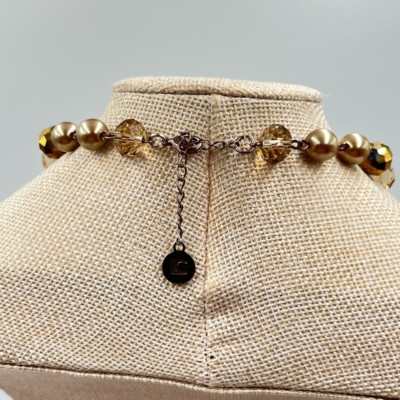 Vintage Liz Claiborne Gold Toner Pearl & Amber Crystal Statement Necklace, Retro - Thumbnail 10
