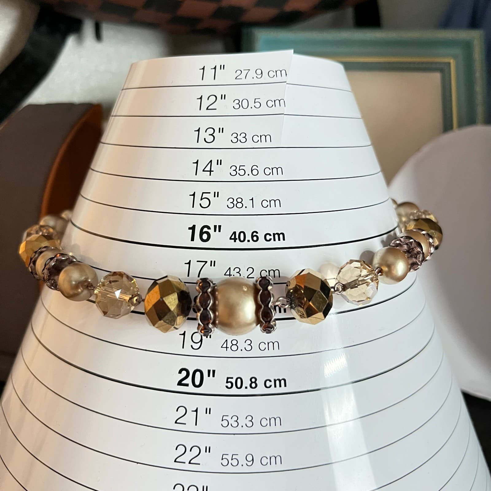 Vintage Liz Claiborne Gold Toner Pearl & Amber Crystal Statement Necklace, Retro - Thumbnail 11
