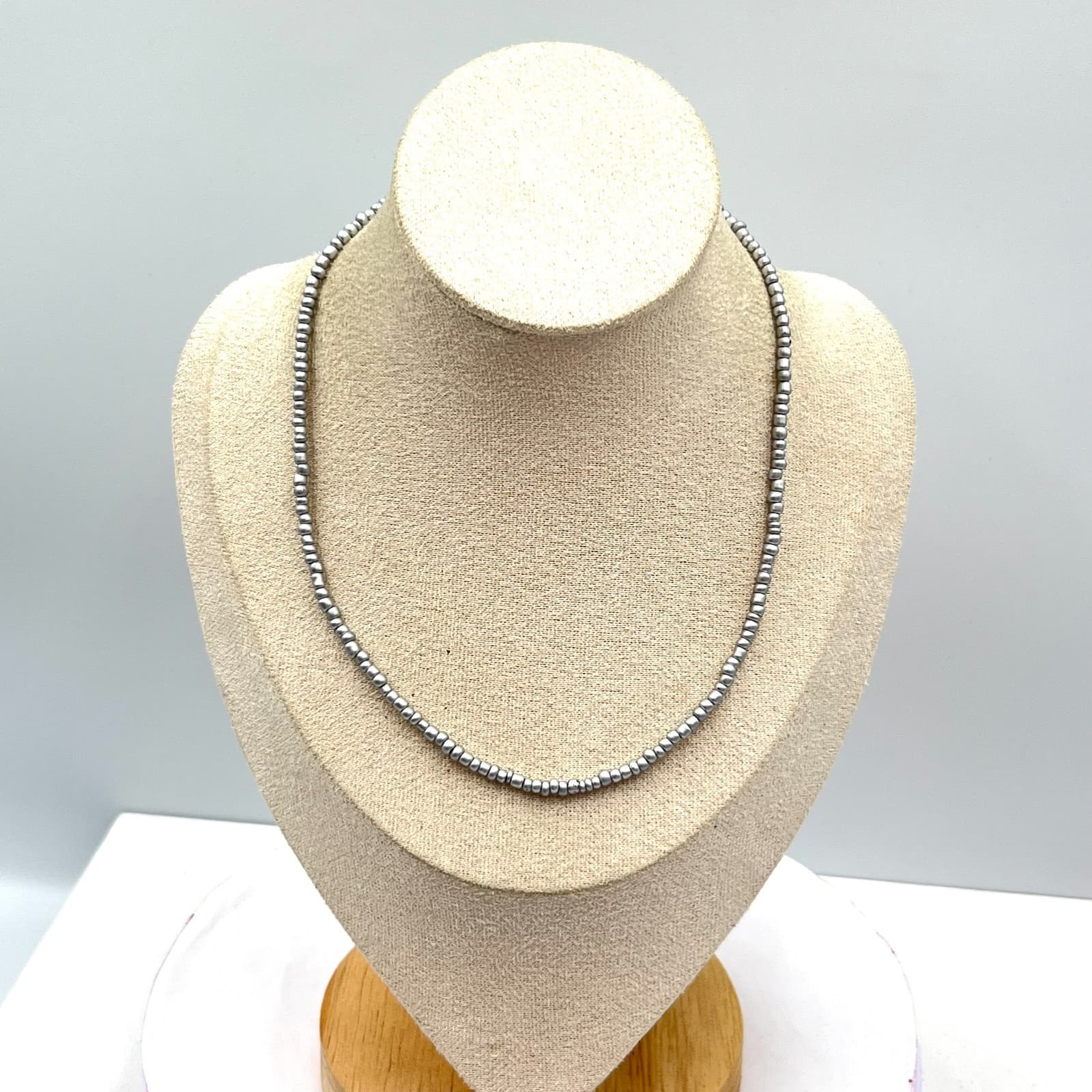 Y2K Retro Seed Bead Choker Set Metallic Silver & Gunmetal Black Duo Necklace 2pc - Thumbnail 3