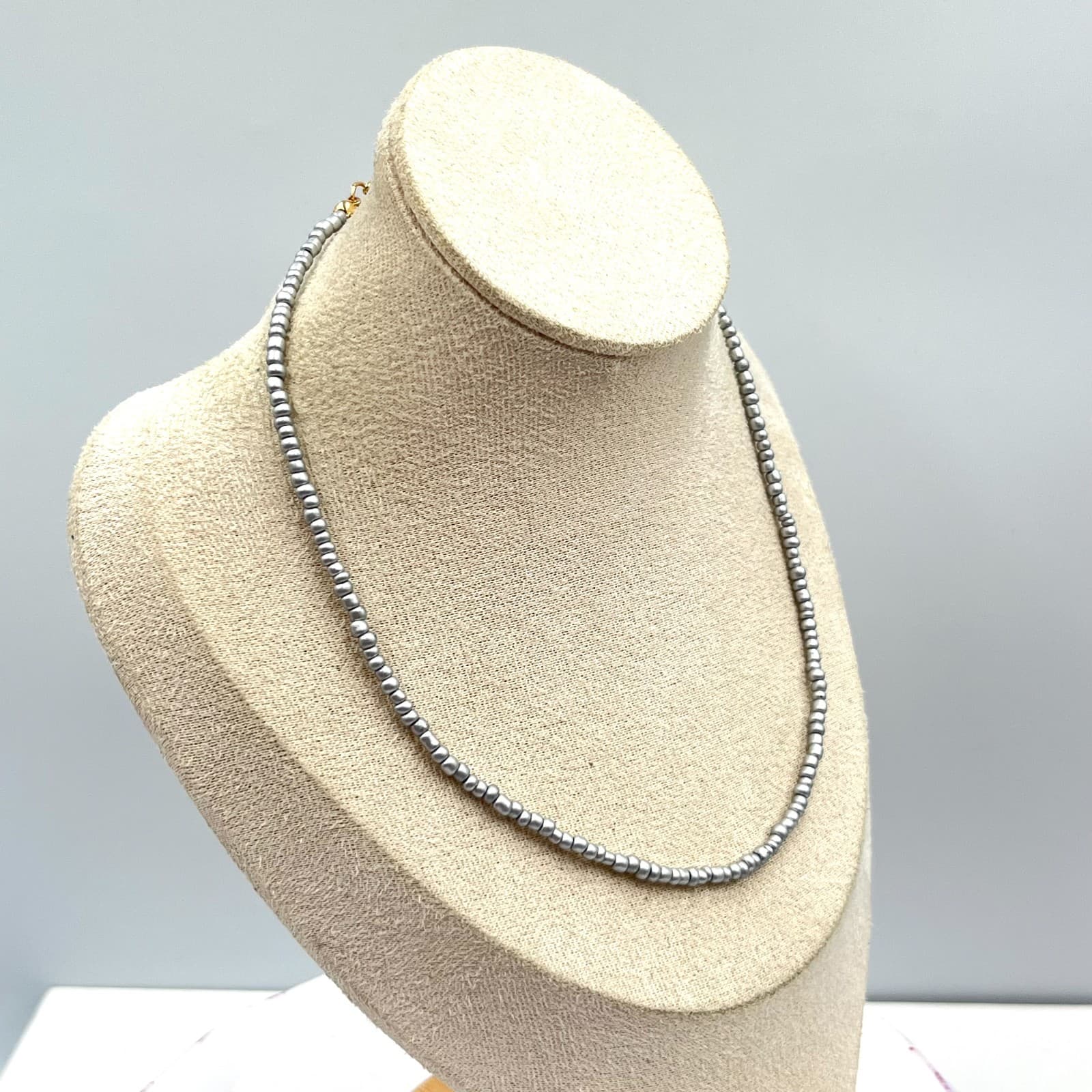 Y2K Retro Seed Bead Choker Set Metallic Silver & Gunmetal Black Duo Necklace 2pc - Thumbnail 4