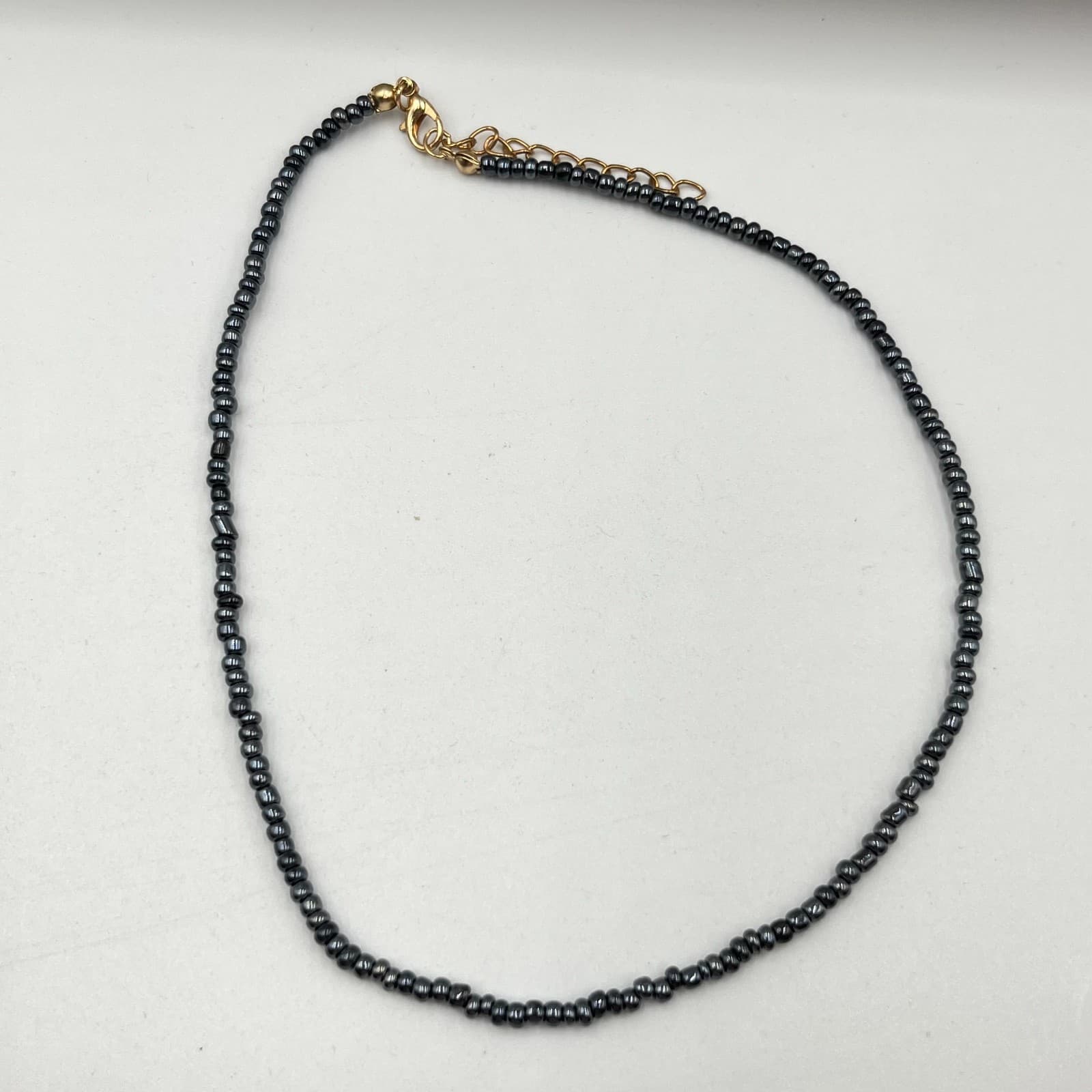 Y2K Retro Seed Bead Choker Set Metallic Silver & Gunmetal Black Duo Necklace 2pc - Thumbnail 7