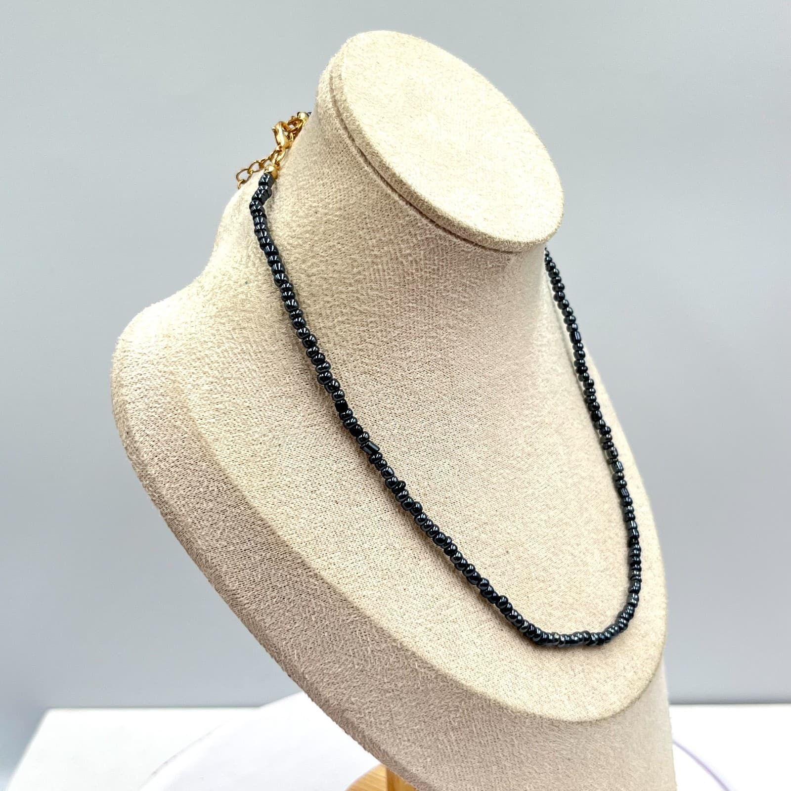 Y2K Retro Seed Bead Choker Set Metallic Silver & Gunmetal Black Duo Necklace 2pc - Thumbnail 9