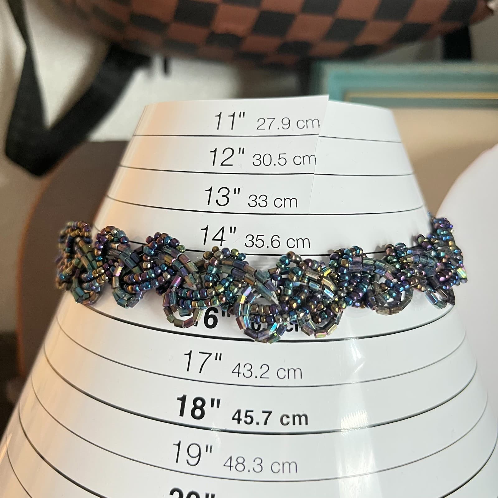 Vintage Iridescent Oil Slick Seed Bead Woven Statement Necklace Retro Boho - Thumbnail 7