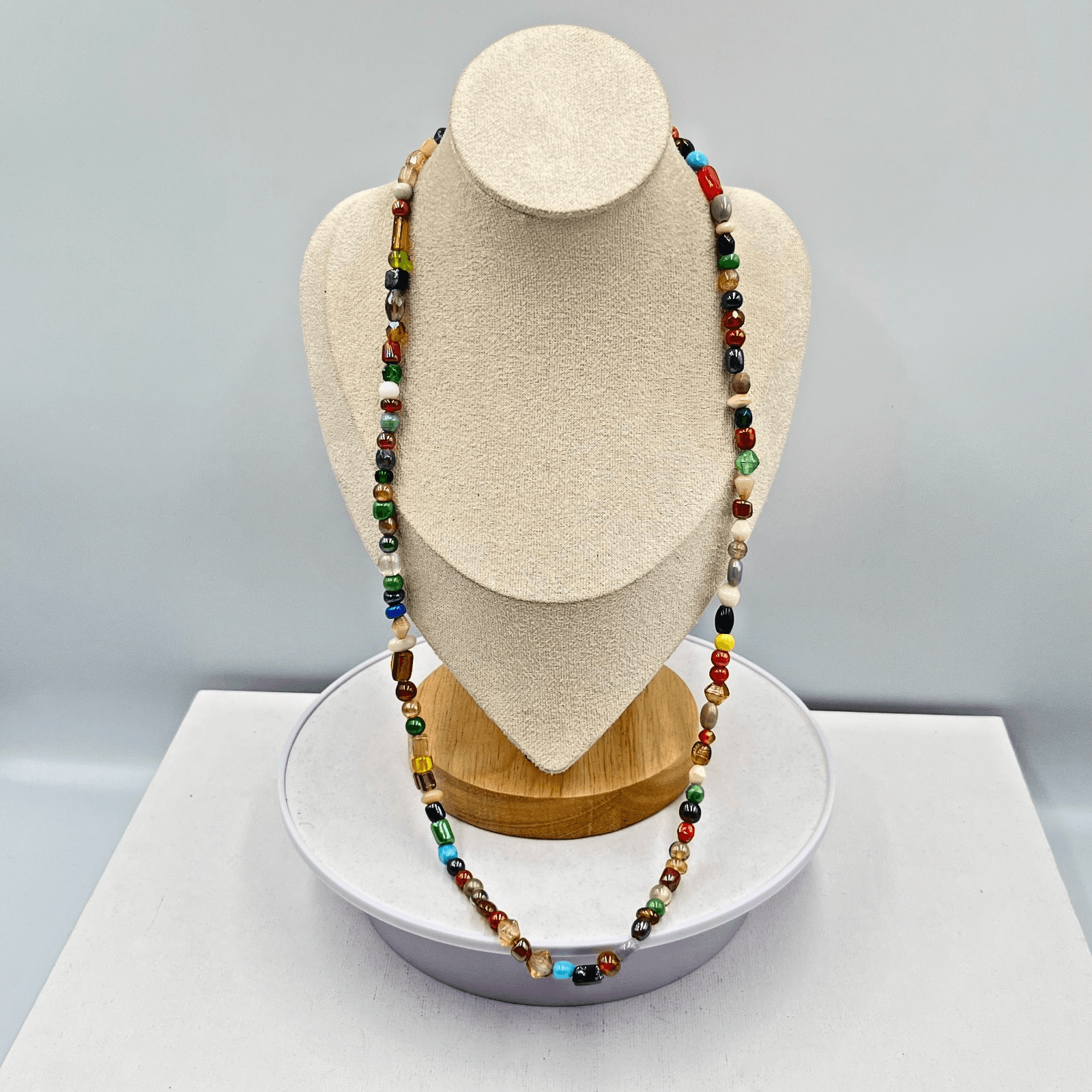 Vintage Boho Multi-Color Glass Bead Strand Necklace Eclectic Artsy Retro Style - Thumbnail 2