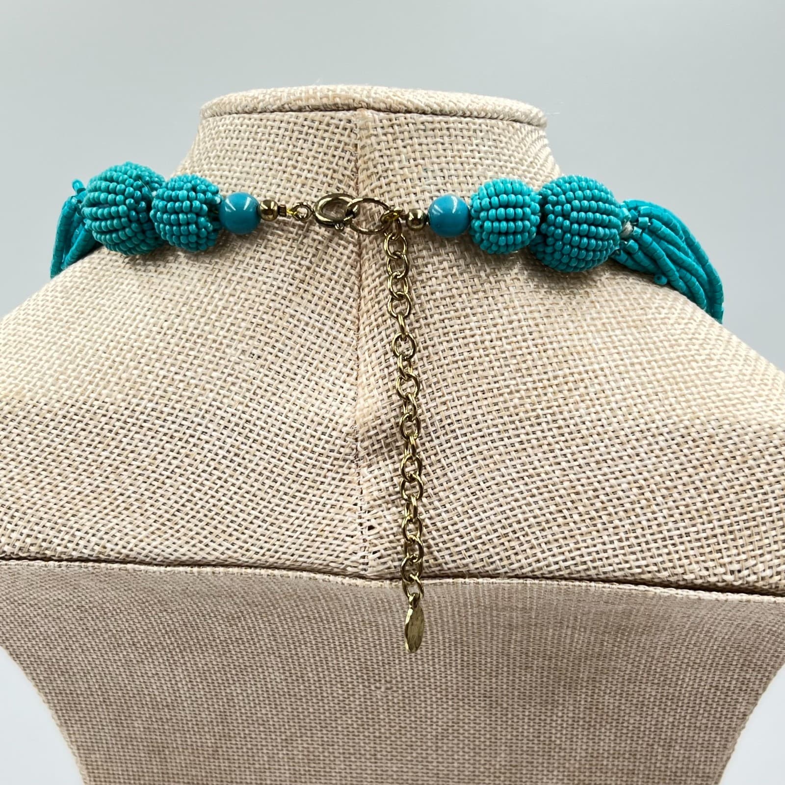 Vintage LOFT Multi-Strand Teal Seed Bead Statement Necklace Boho Chic Classic - Thumbnail 8