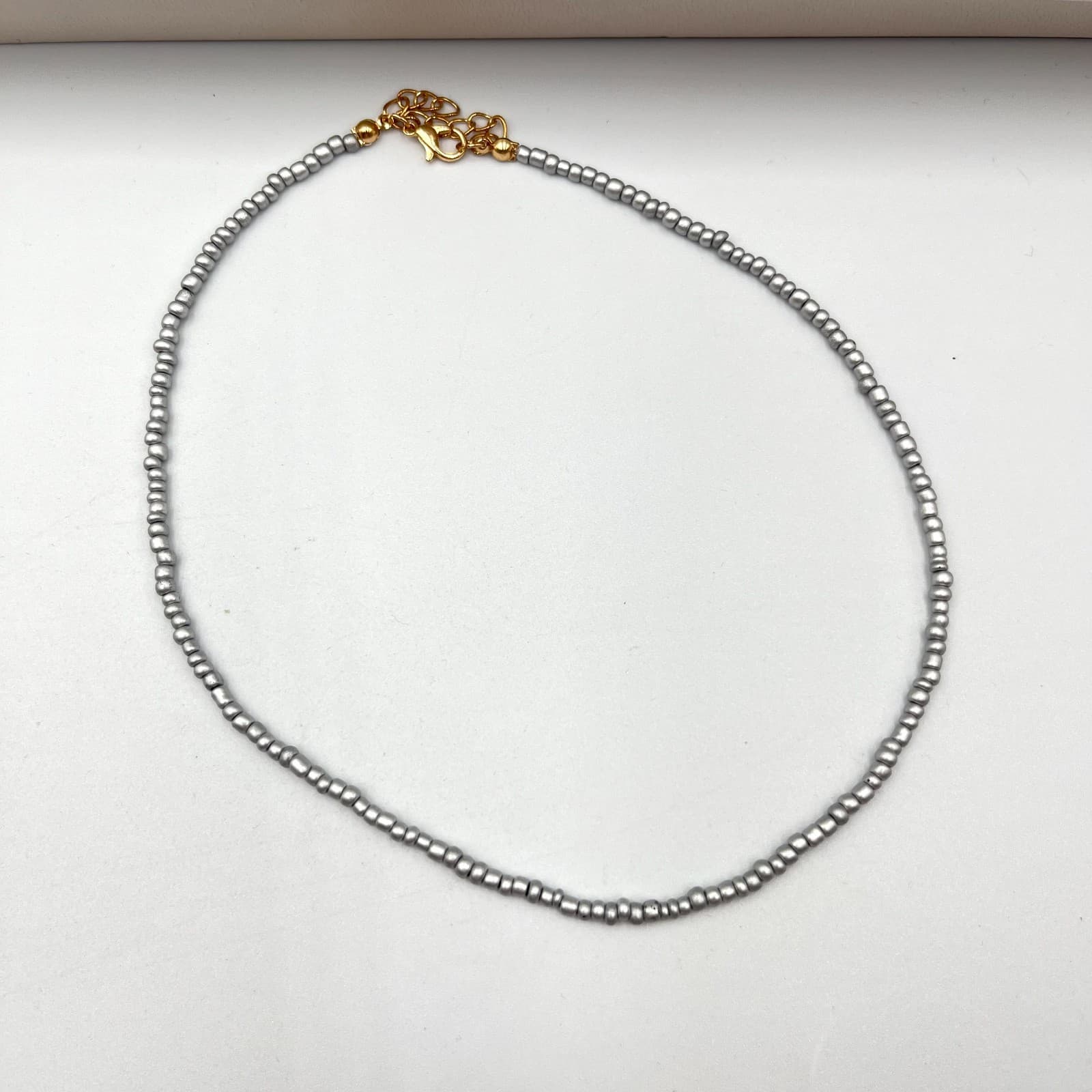 Y2K Retro Seed Bead Choker Set Metallic Silver & Gunmetal Black Duo Necklace 2pc - Thumbnail 2