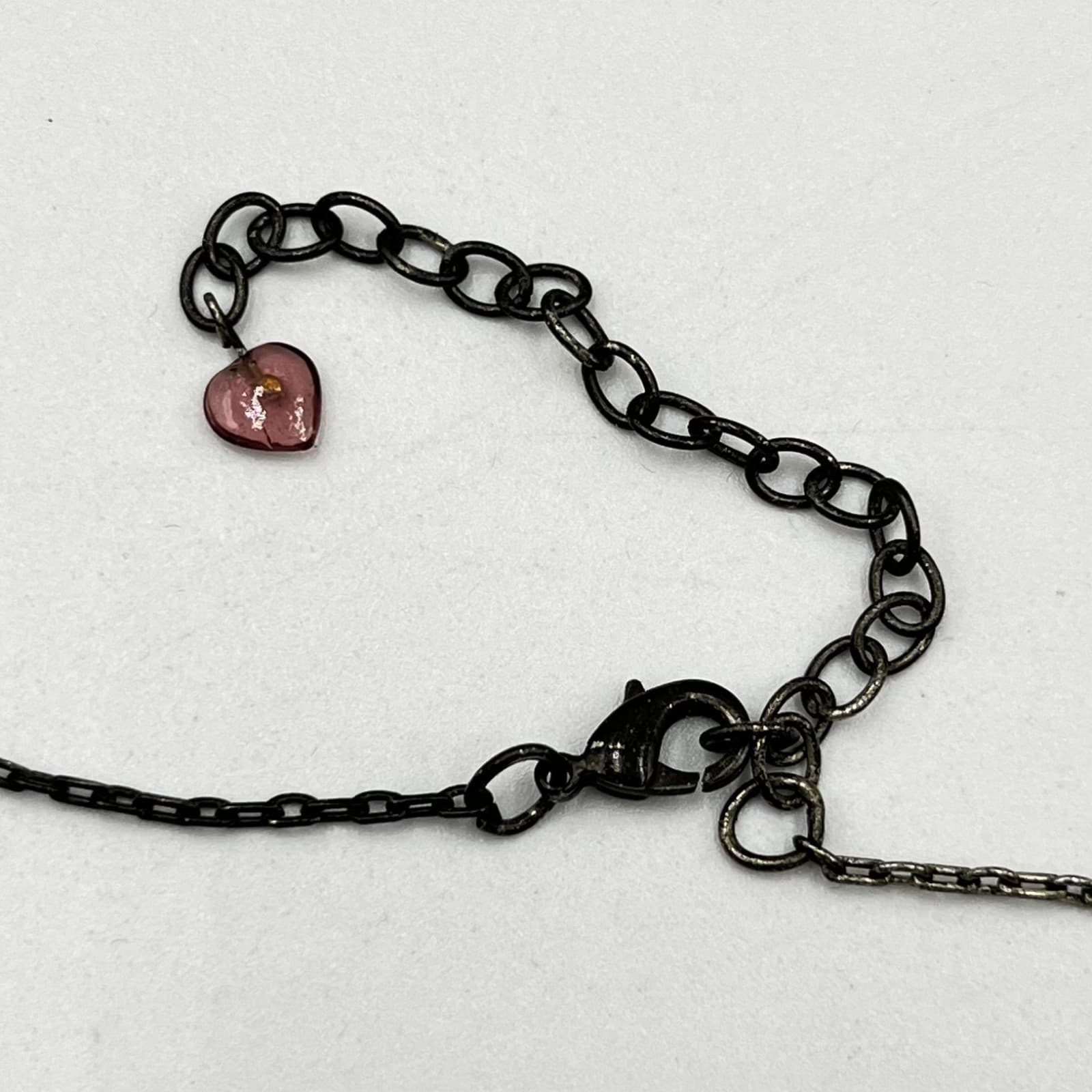 Vintage Retro Gunmetal Heart Charm Dangle Necklace Purple Red Blue Beaded Y2K - Thumbnail 3