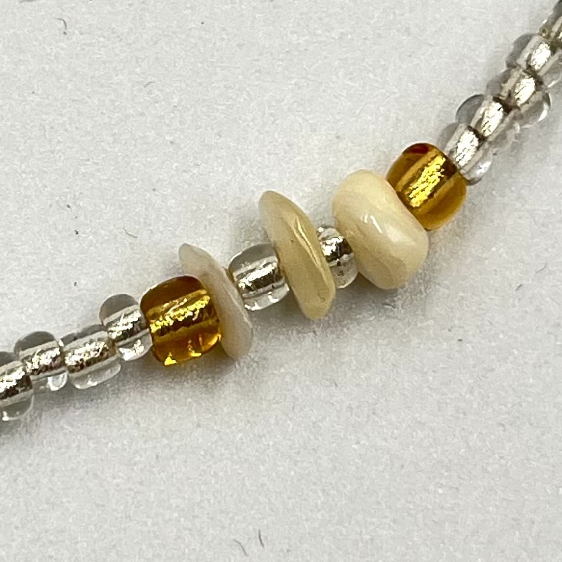 Vintage Earthy Seed Bead & Shell Chip Necklace Cream Amber Tone Boho Strand - Thumbnail 5