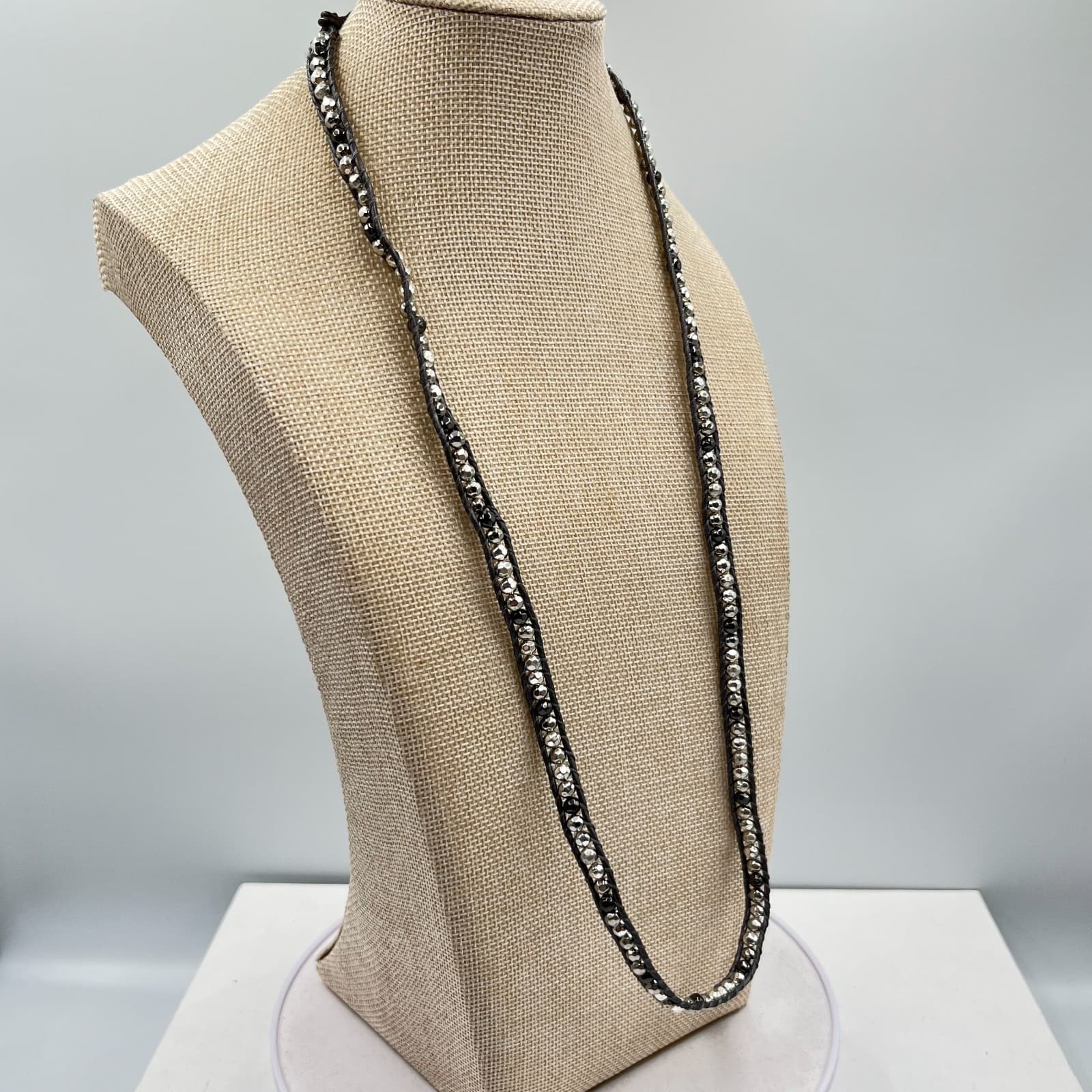 Vintage Boho Silver Mixed Bead Brown Leather Wrap Necklace Bracelet Adjustable - Thumbnail 6