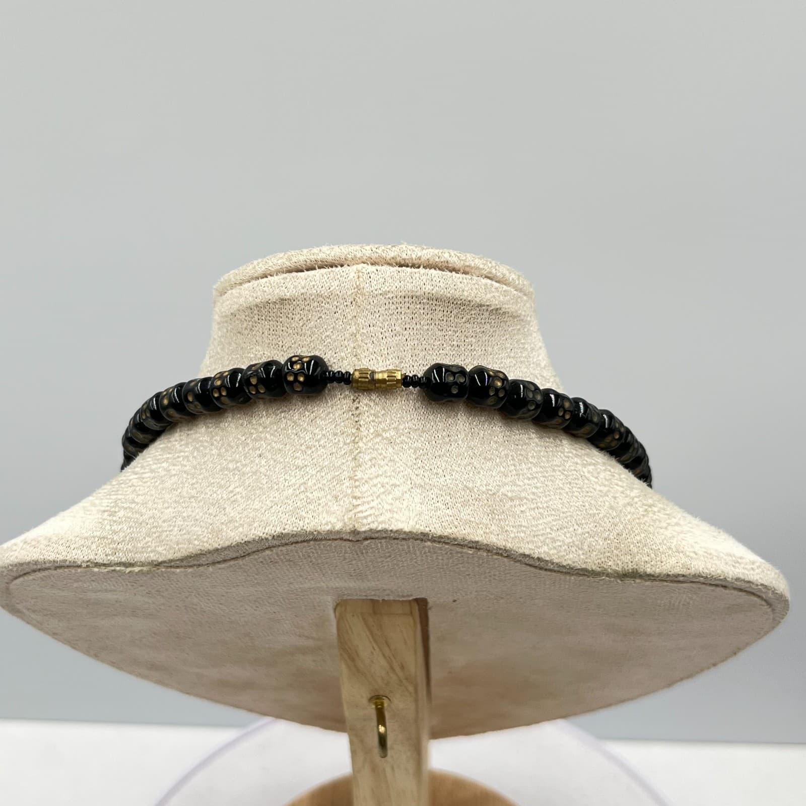 Vintage Retro Black Skull Bead Necklace Goth Grunge Emo Jewelry Barrel Clasp - Thumbnail 7