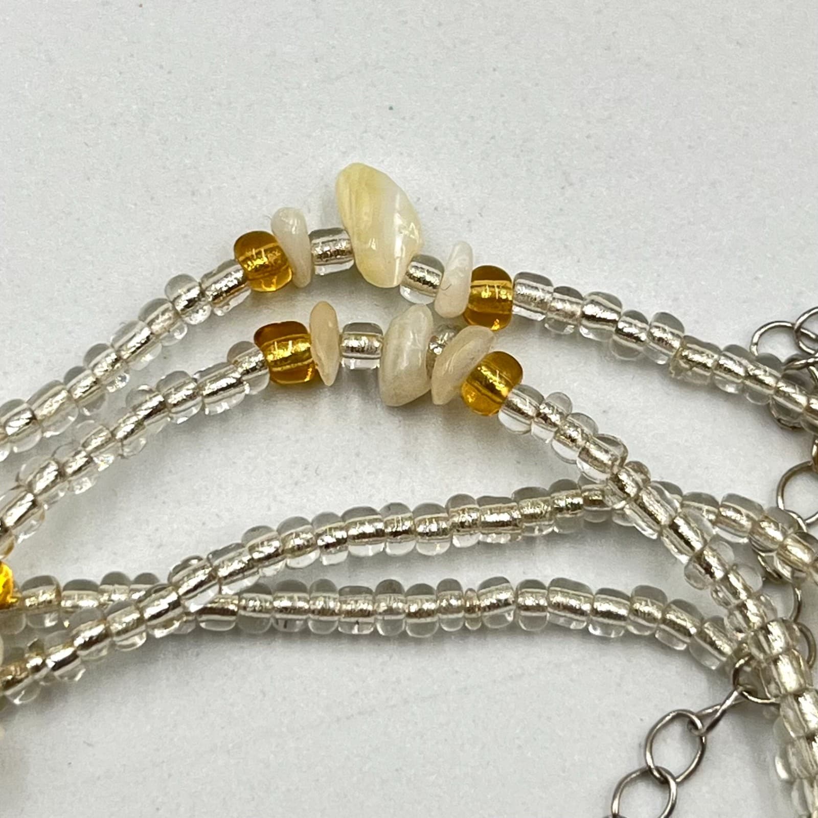Vintage Earthy Seed Bead & Shell Chip Necklace Cream Amber Tone Boho Strand - Thumbnail 3