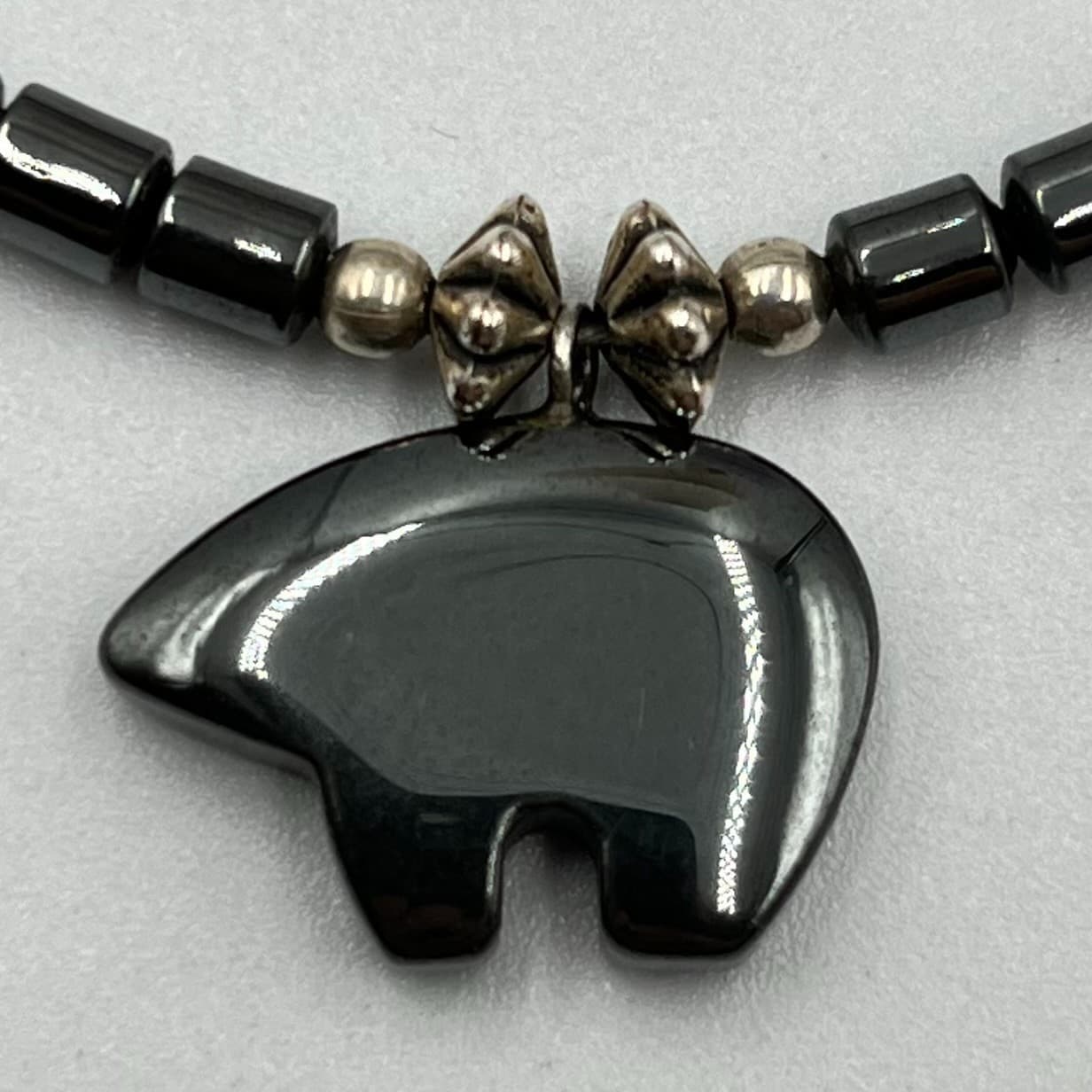 Vintage Southwestern Hematite Bear Fetish Necklace Black Stone Bead Retro - Thumbnail 5
