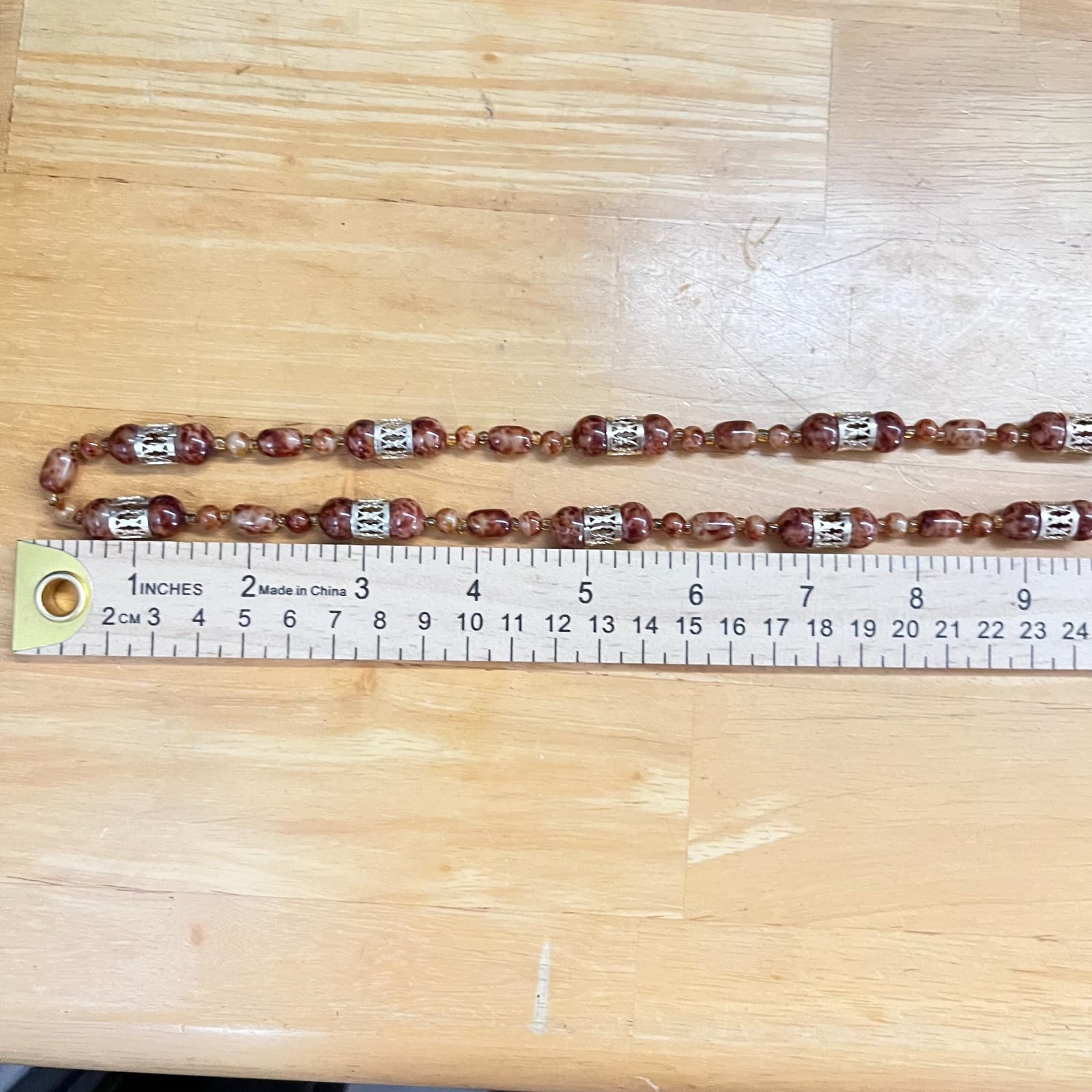 VTG Retro Faux Tortoise Shell Brown Mottled Bead Long Strand Necklace Gold Tone - Thumbnail 9