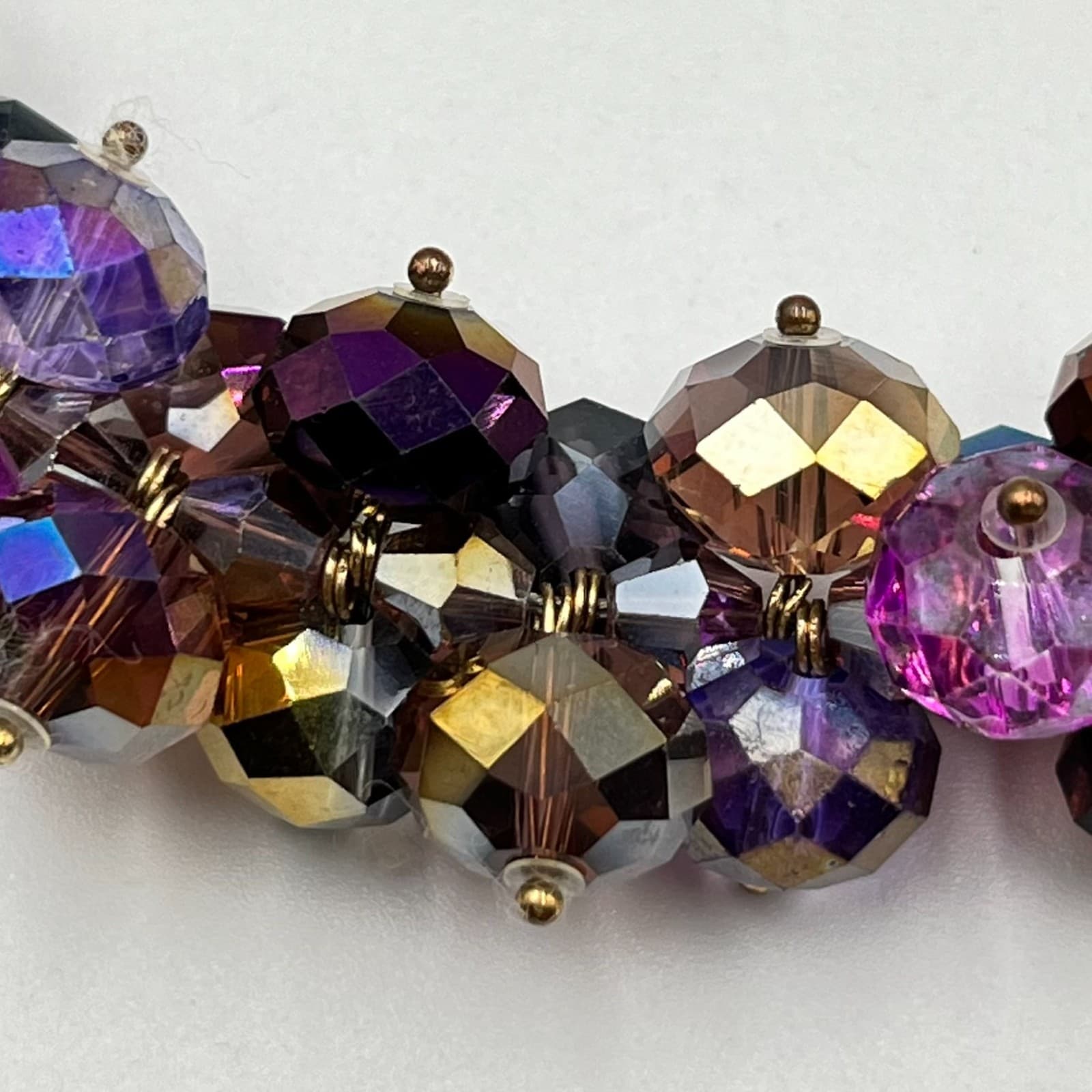 VTG Ali Khan New York Purple Crystal Cluster Statement Necklace Gold Tone Boho - Thumbnail 4
