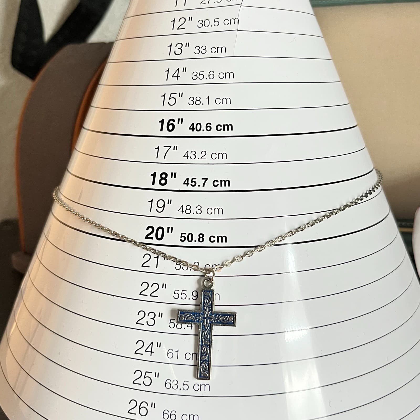 Vintage Blue Enamel Silver Tone Cross Pendant Necklace Religious Spiritual Boho - Thumbnail 9