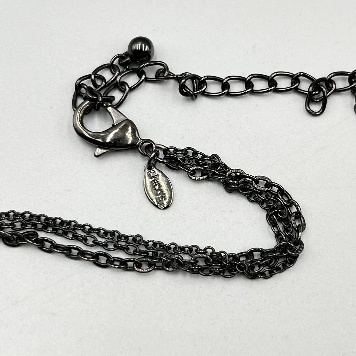 VTG Chico's Long Gunmetal Triple Strand Necklace Bronze Textured Bead Industrial - Thumbnail 3