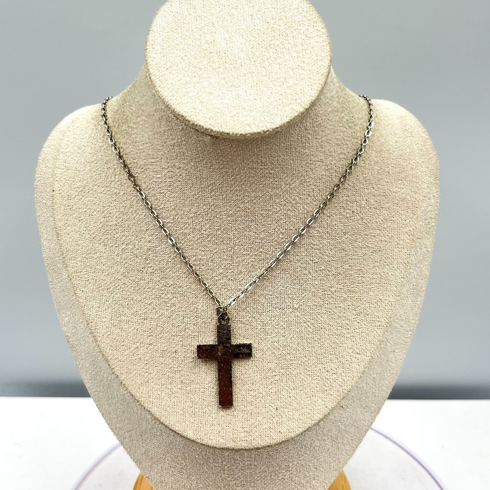 Vintage Blue Enamel Silver Tone Cross Pendant Necklace Religious Spiritual Boho - Thumbnail 6