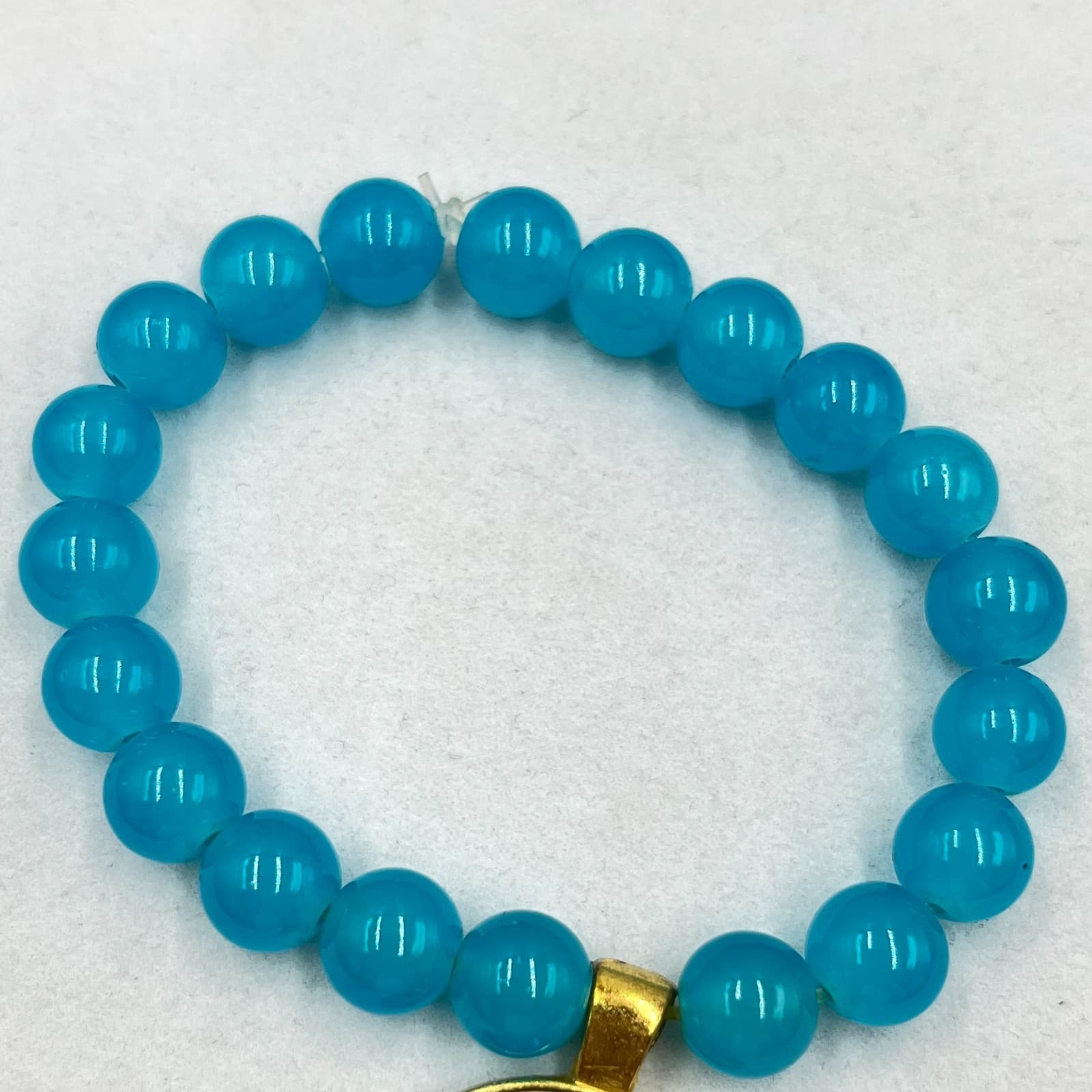 Modern Blue Round Glass Beaded Bracelet Gold Tone "Be Legendary" Charm Retro - Thumbnail 2