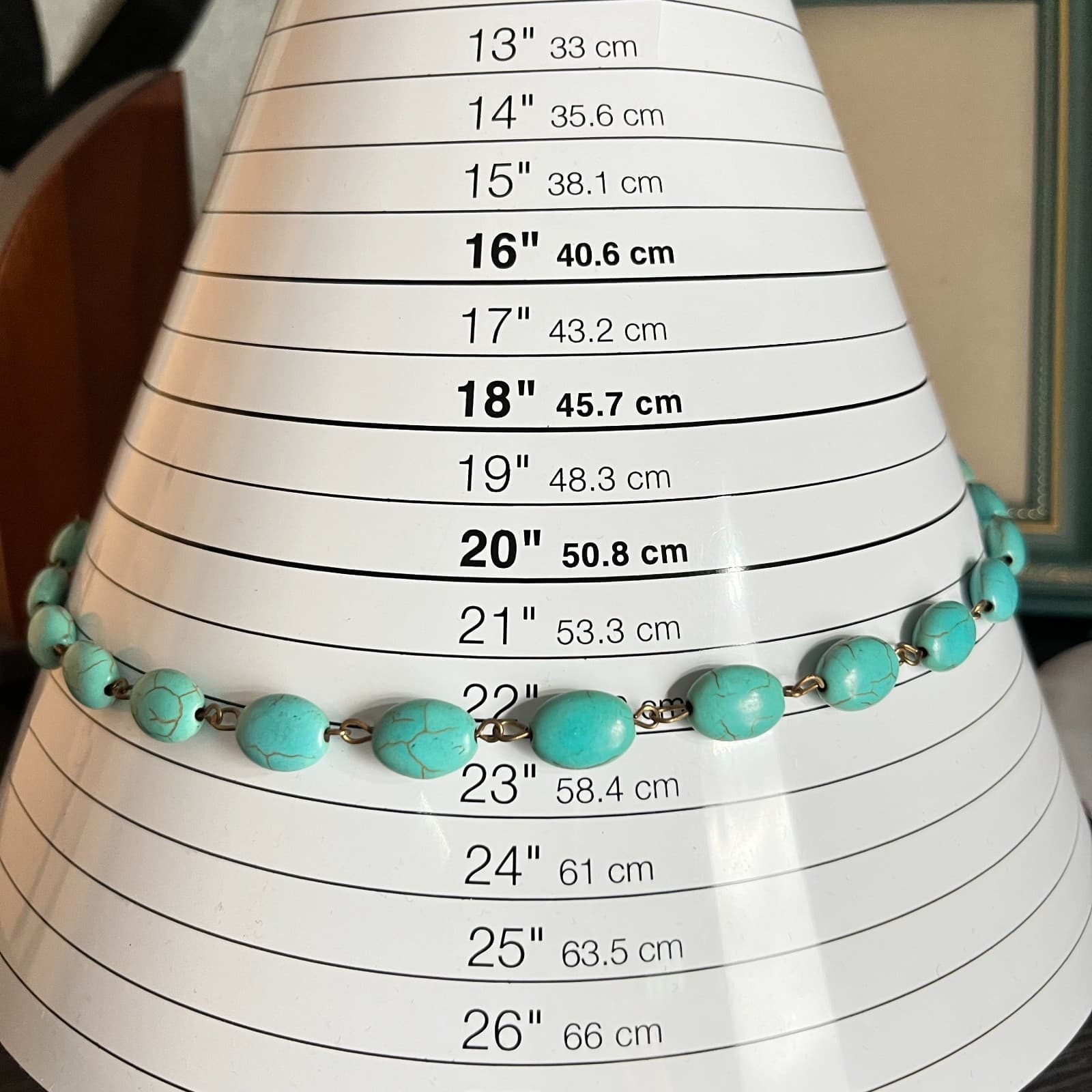 Vintage Boho Faux Turquoise Bead Necklace Retro Bronze Tone Corded Adjustable - Thumbnail 11