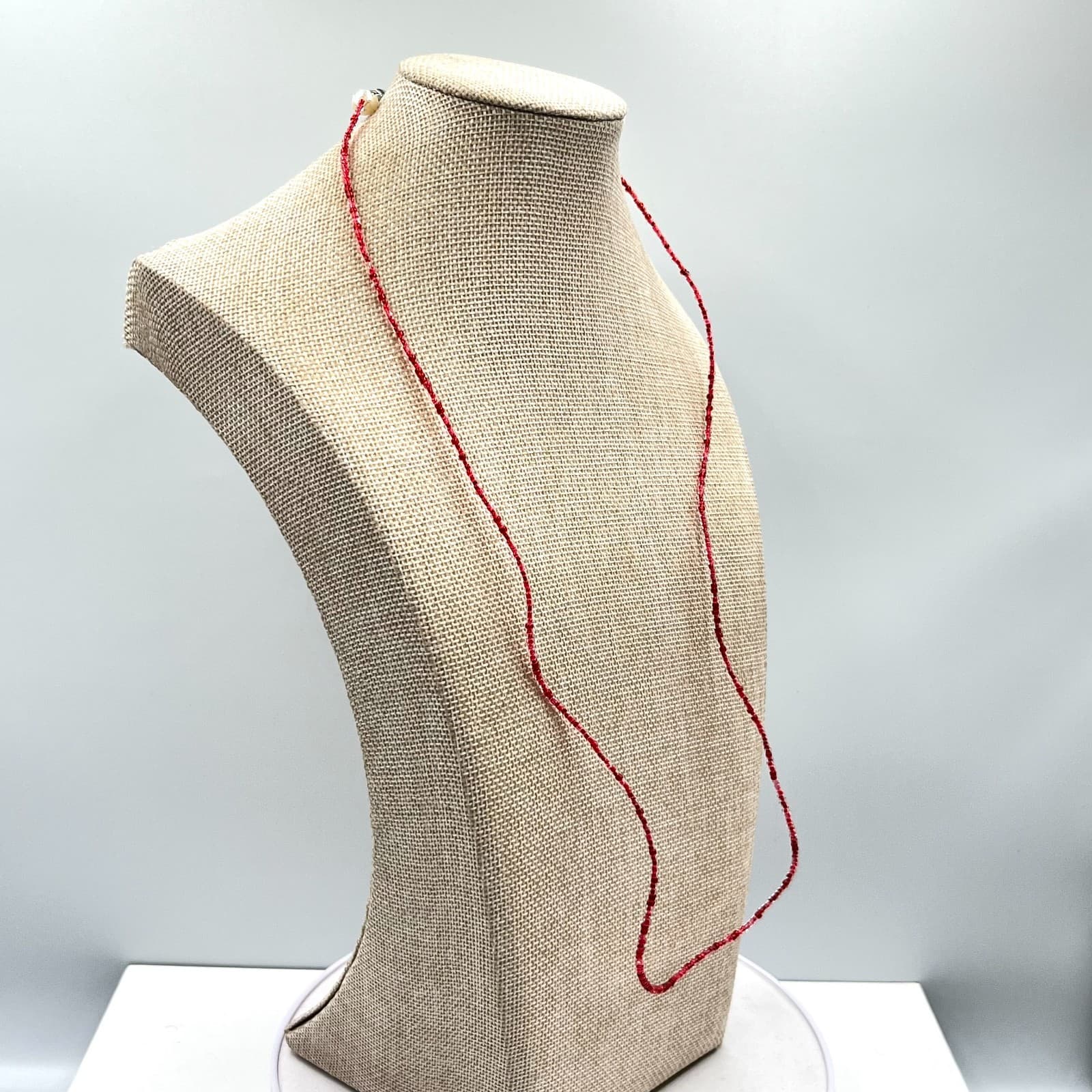 Vintage Red Seed Bead Necklace Cream Rose Bud Accents Dainty Boho Strand Fashion - Thumbnail 6