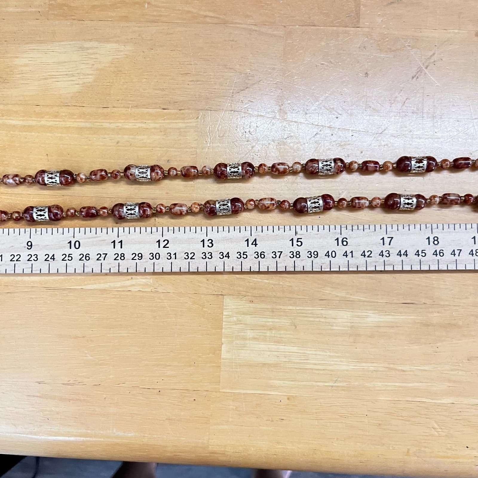 VTG Retro Faux Tortoise Shell Brown Mottled Bead Long Strand Necklace Gold Tone - Thumbnail 10