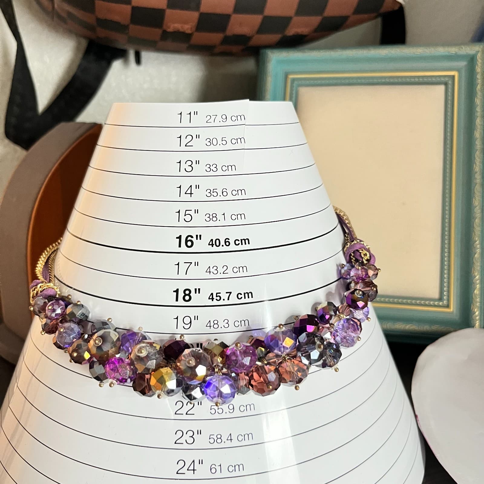 VTG Ali Khan New York Purple Crystal Cluster Statement Necklace Gold Tone Boho - Thumbnail 12