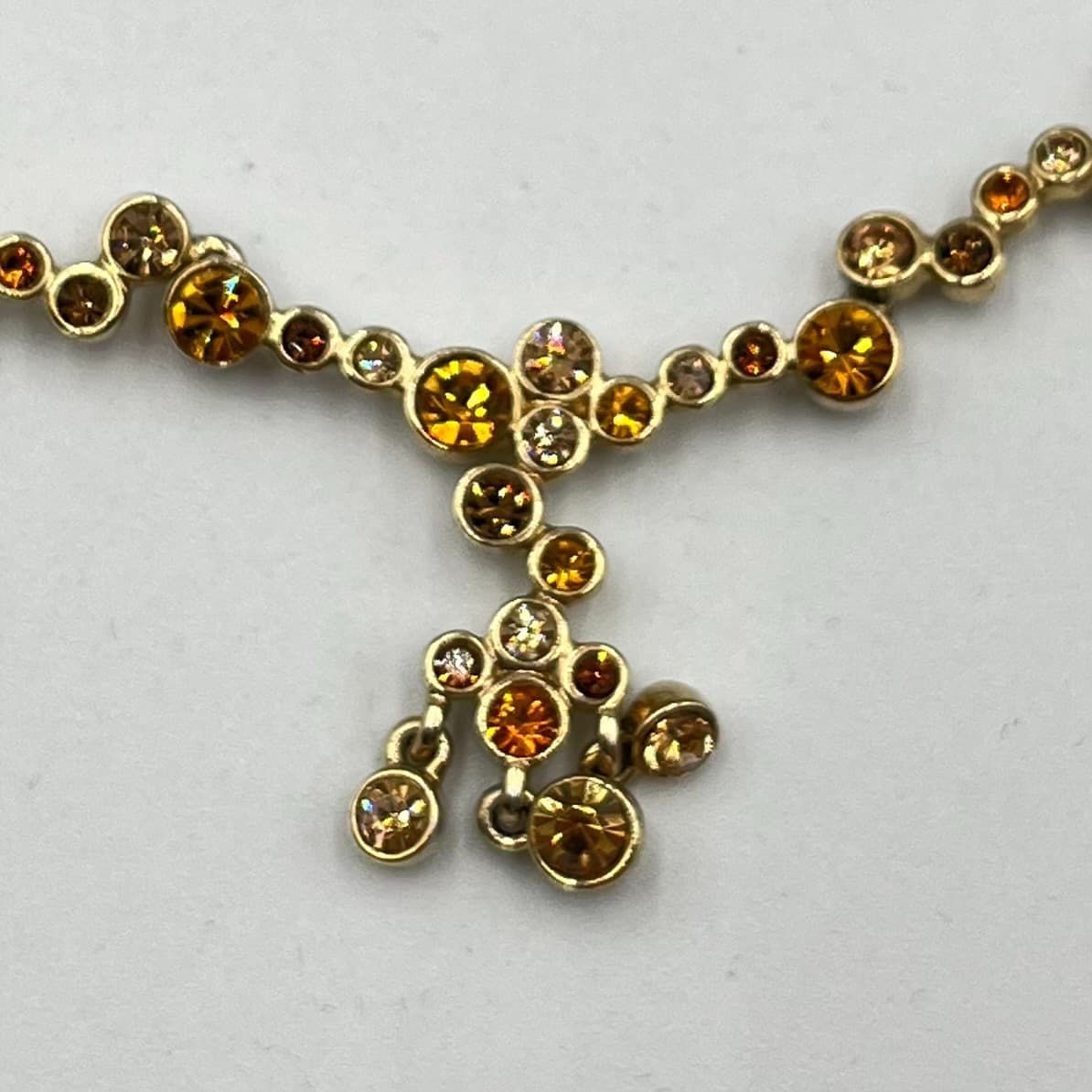 Vintage Amber Rhinestone Gold Tone Cluster Drop Necklace Elegant Retro Y2K - Thumbnail 3