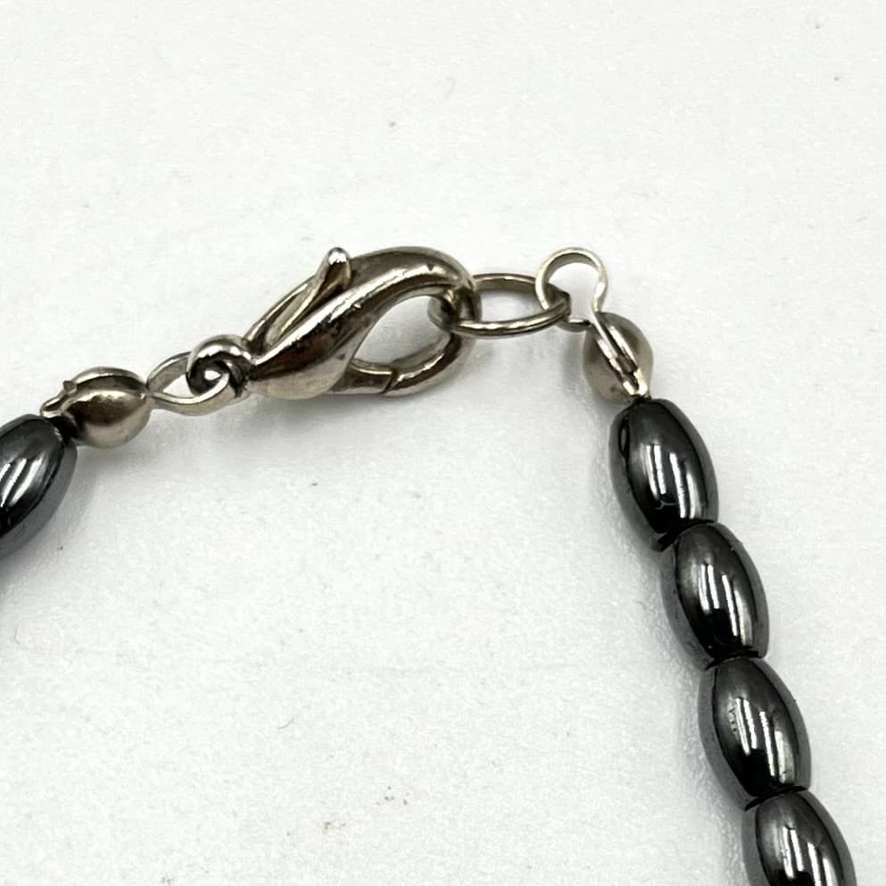 Vintage Hematite Beaded Statement Necklace Gunmetal Grey Geometric Classic - Thumbnail 3