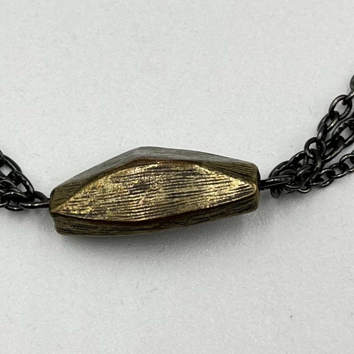 VTG Chico's Long Gunmetal Triple Strand Necklace Bronze Textured Bead Industrial - Thumbnail 4