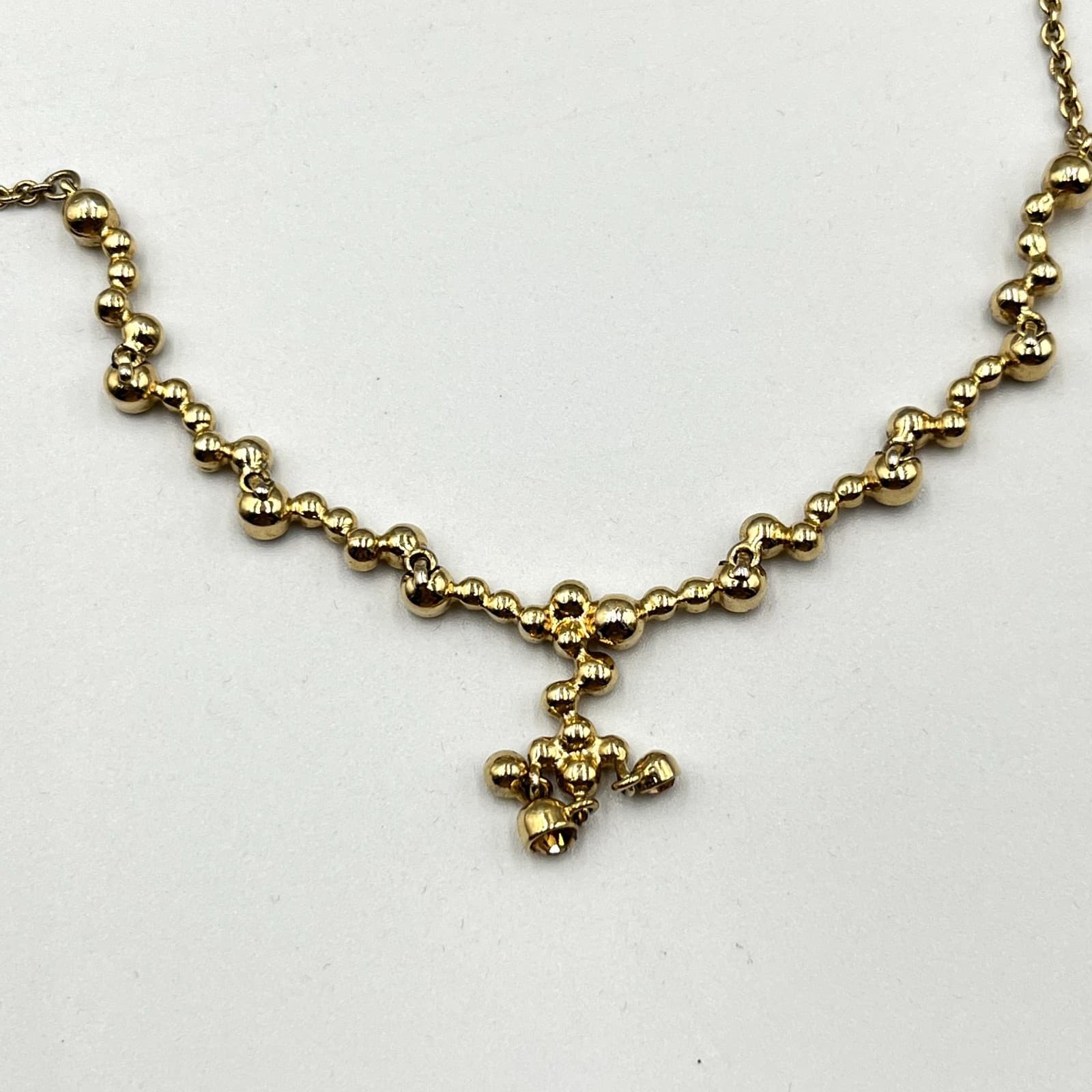 Vintage Amber Rhinestone Gold Tone Cluster Drop Necklace Elegant Retro Y2K - Thumbnail 6