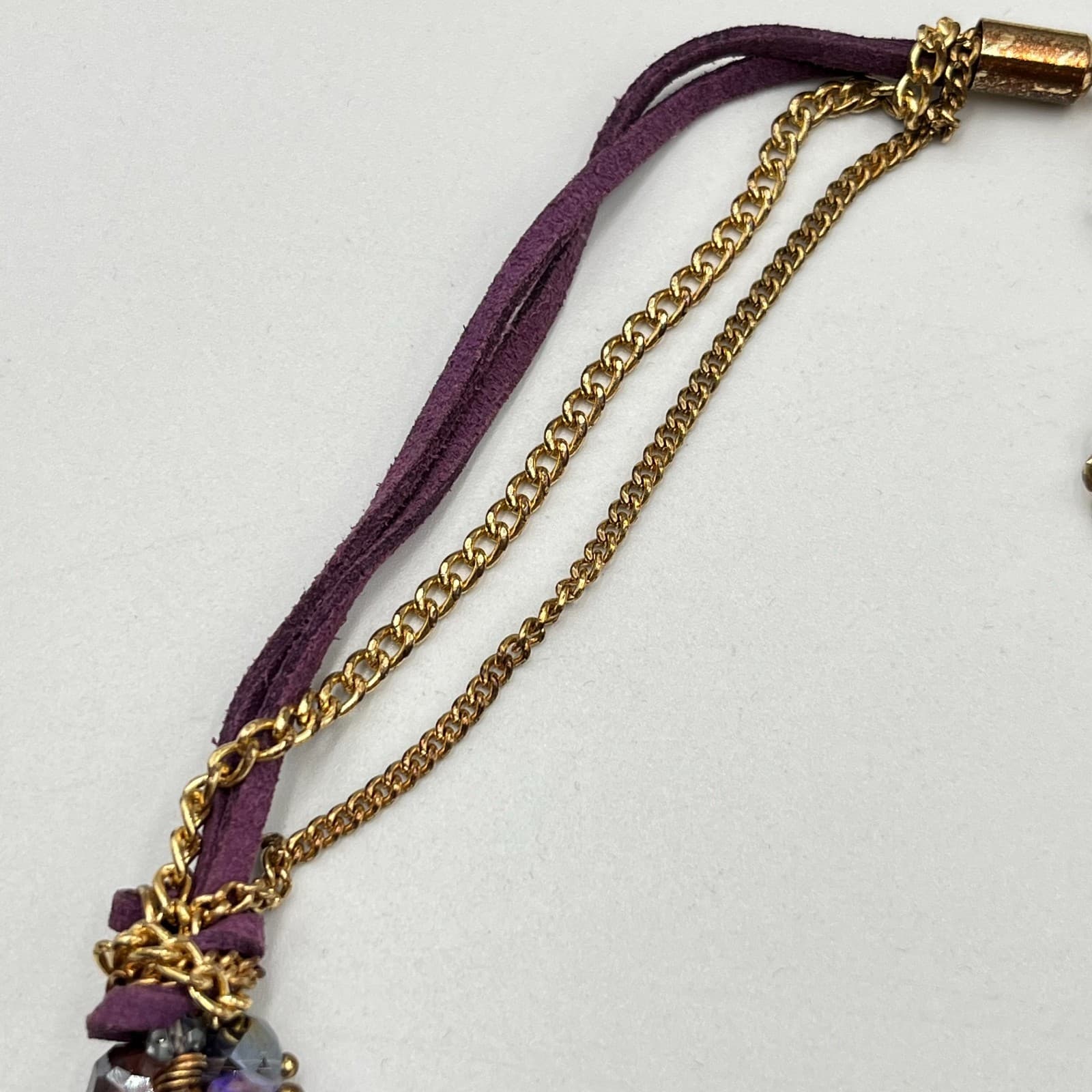 VTG Ali Khan New York Purple Crystal Cluster Statement Necklace Gold Tone Boho - Thumbnail 6