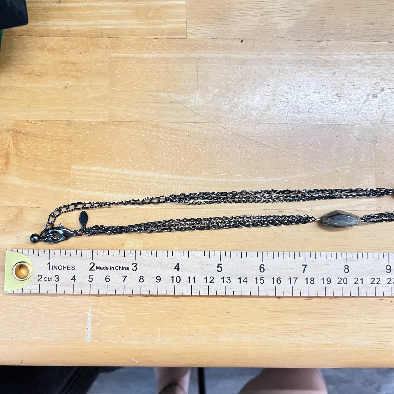 VTG Chico's Long Gunmetal Triple Strand Necklace Bronze Textured Bead Industrial - Thumbnail 9