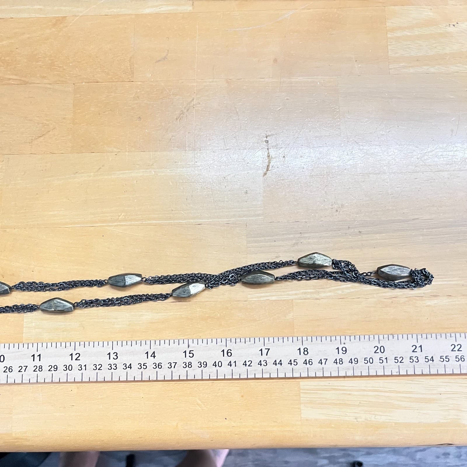VTG Chico's Long Gunmetal Triple Strand Necklace Bronze Textured Bead Industrial - Thumbnail 11