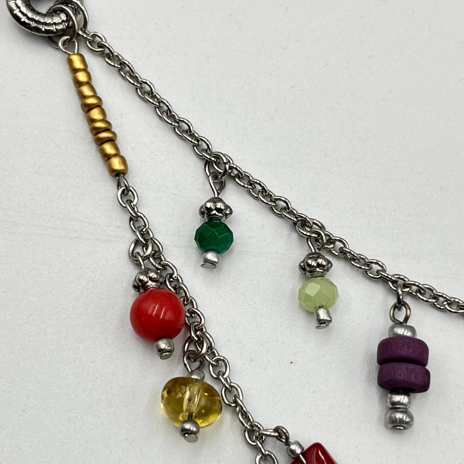 Vintage Boho Multi-Strand Charm Necklace Black Cord Mixed Beaded Silver Tone Y2K - Thumbnail 4