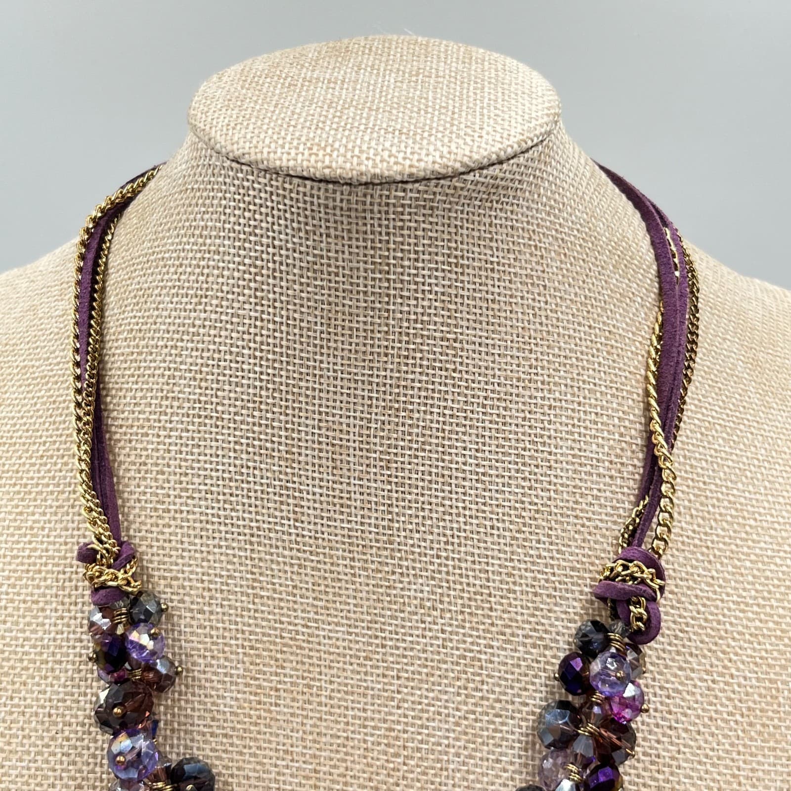 VTG Ali Khan New York Purple Crystal Cluster Statement Necklace Gold Tone Boho - Thumbnail 7