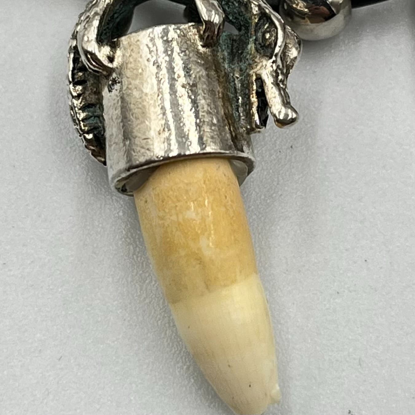 Vintage Faux Tooth Dragon Claw Necklace Barb Wire Beads Black Cord Goth Retro - Thumbnail 4