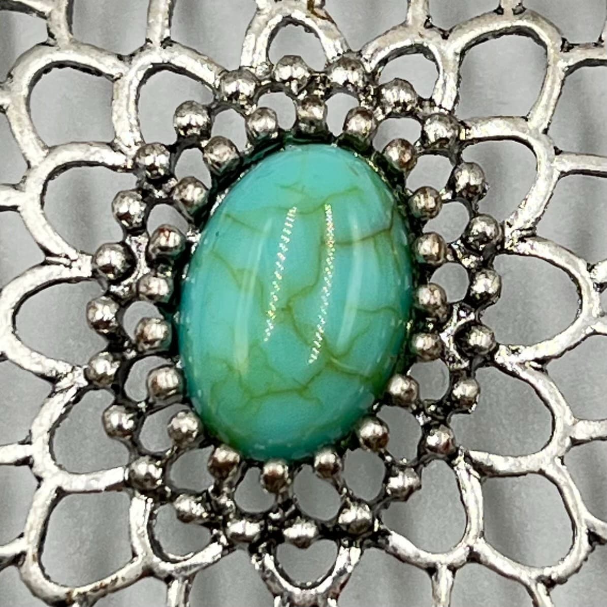 Vintage Express Silver Tone Filigree Faux Turquoise Bib Statement Necklace Retro - Thumbnail 5
