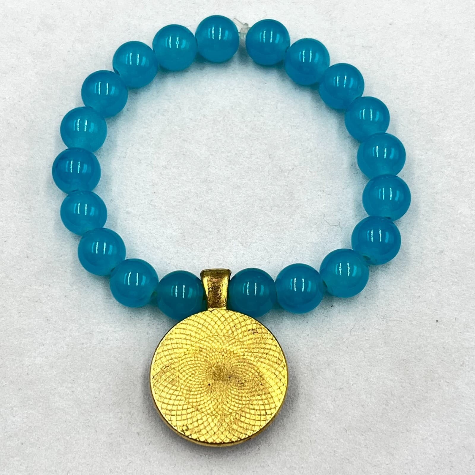 Modern Blue Round Glass Beaded Bracelet Gold Tone "Be Legendary" Charm Retro - Thumbnail 4