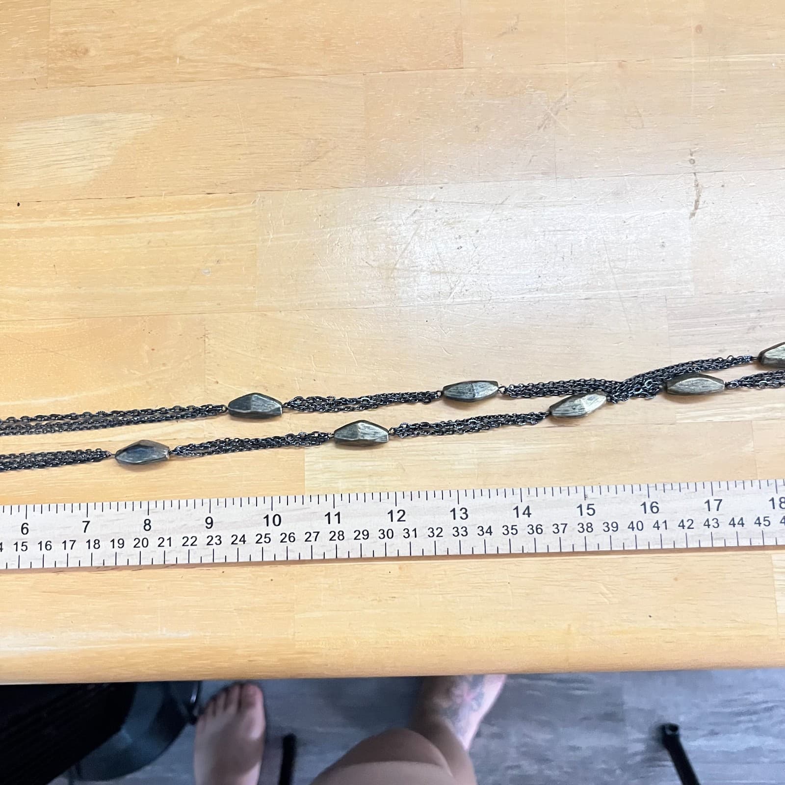 VTG Chico's Long Gunmetal Triple Strand Necklace Bronze Textured Bead Industrial - Thumbnail 10